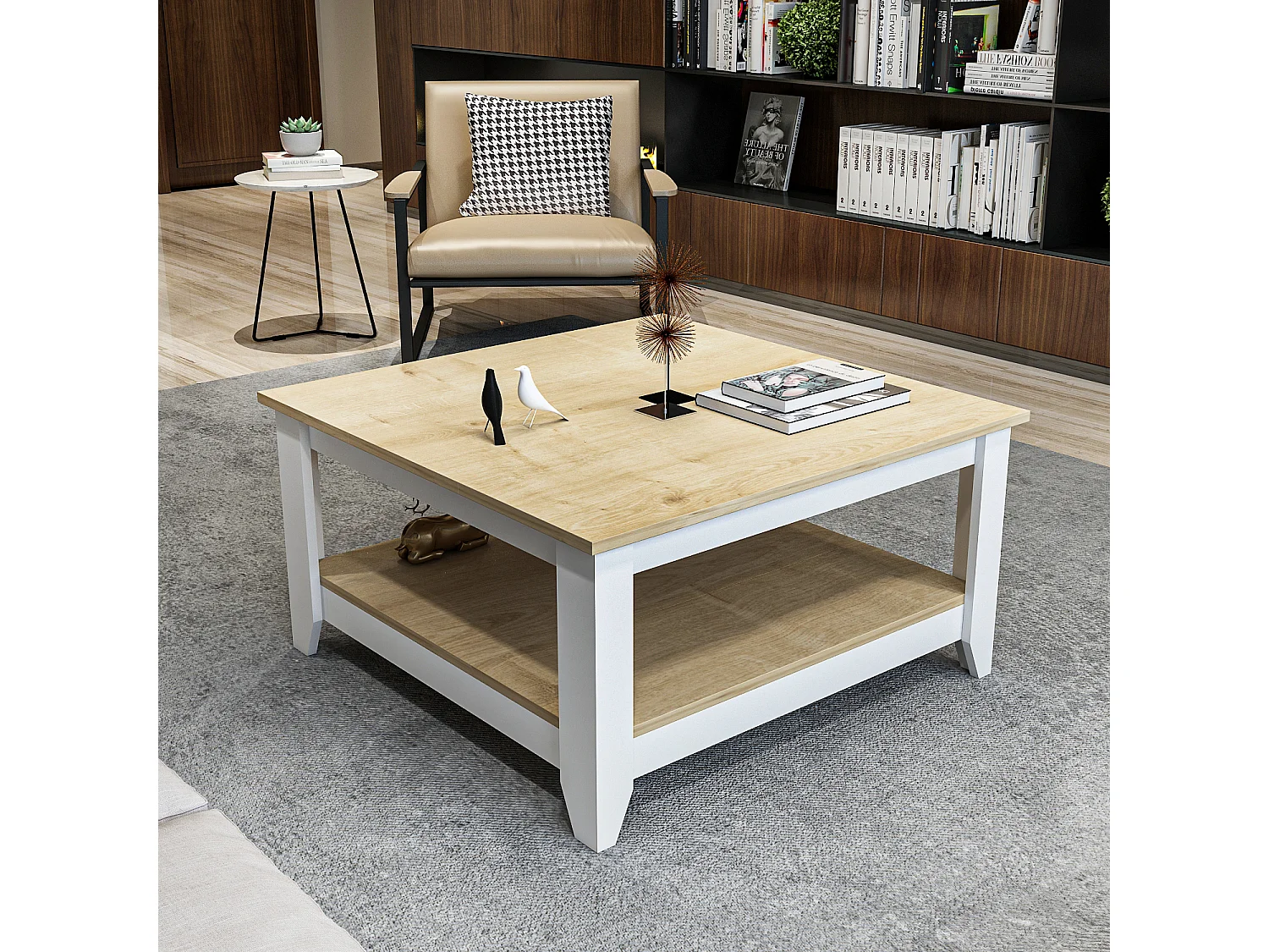 Lea 90 cm Table Basse Carré (Chêne et Blanc)