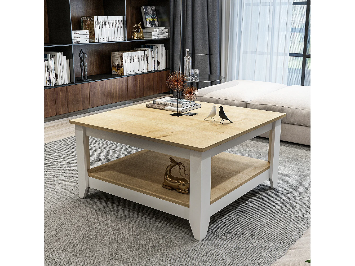 Lea 90 cm Table Basse Carré (Chêne et Blanc)