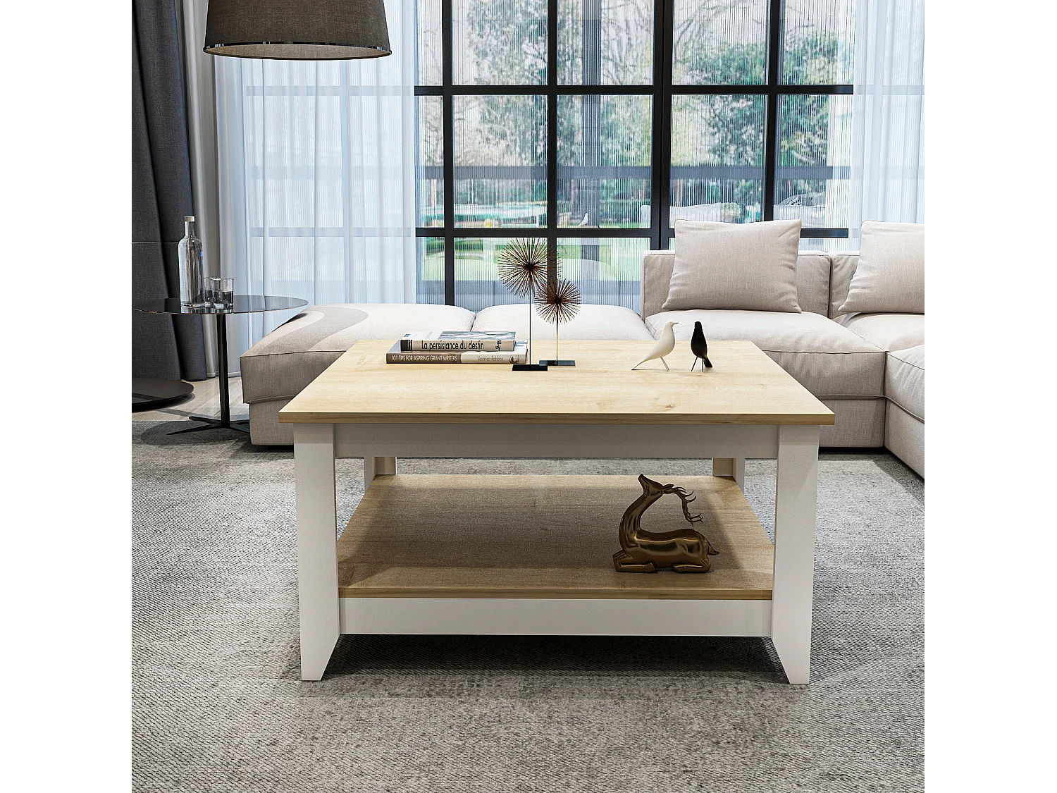Lea 90 cm Table Basse Carré (Chêne et Blanc)