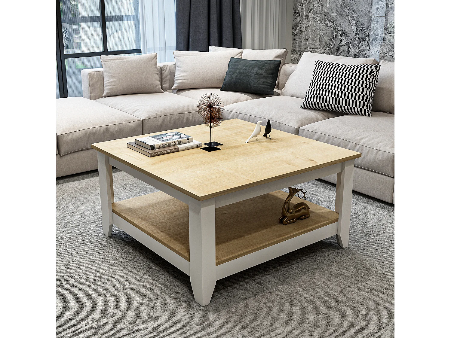 Lea 90 cm Table Basse Carré (Chêne et Blanc)