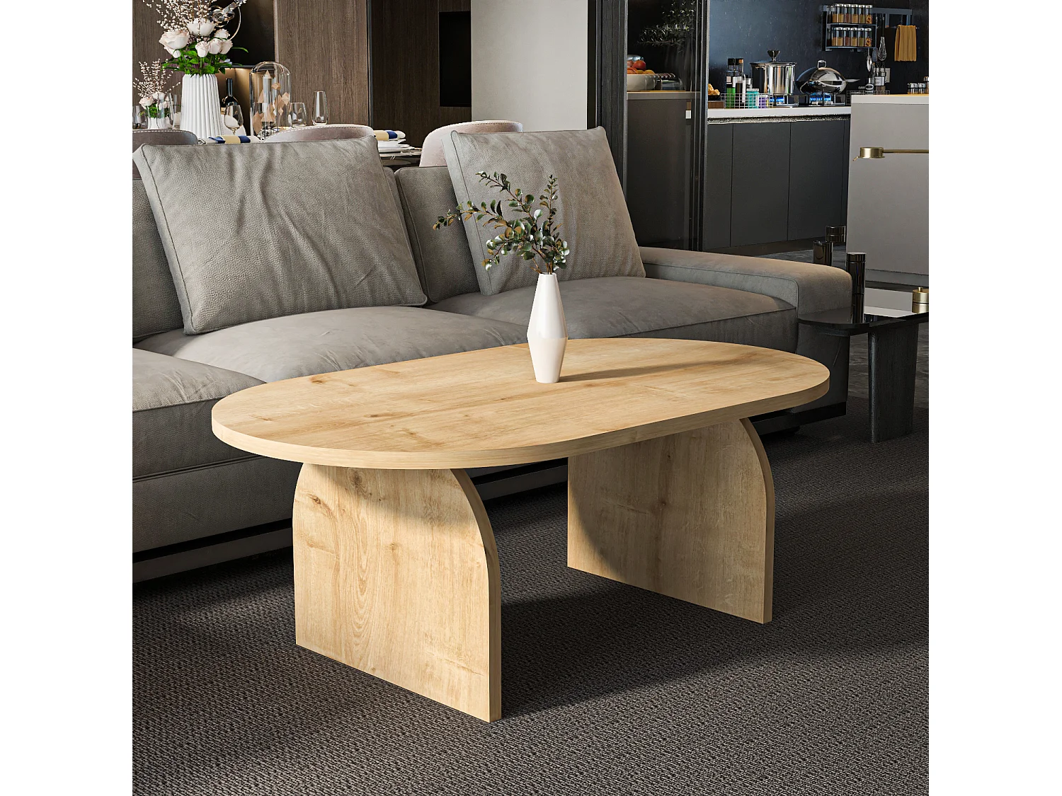 Mono Table Basse Ovale - 120 cm x 60 cm (Chêne)