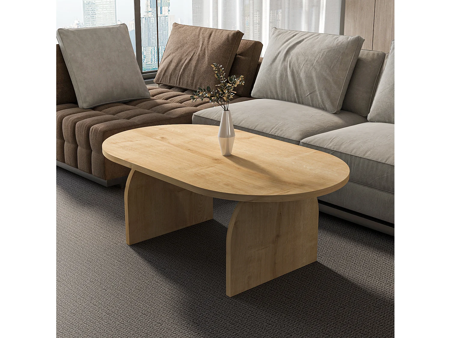 Mono Table Basse Ovale - 120 cm x 60 cm (Chêne)