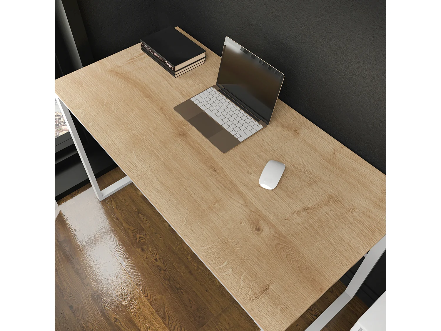 Layton Bureau 120 cm x 74 cm x 60 cm - Cadre Métallique (Blanc et Chêne)