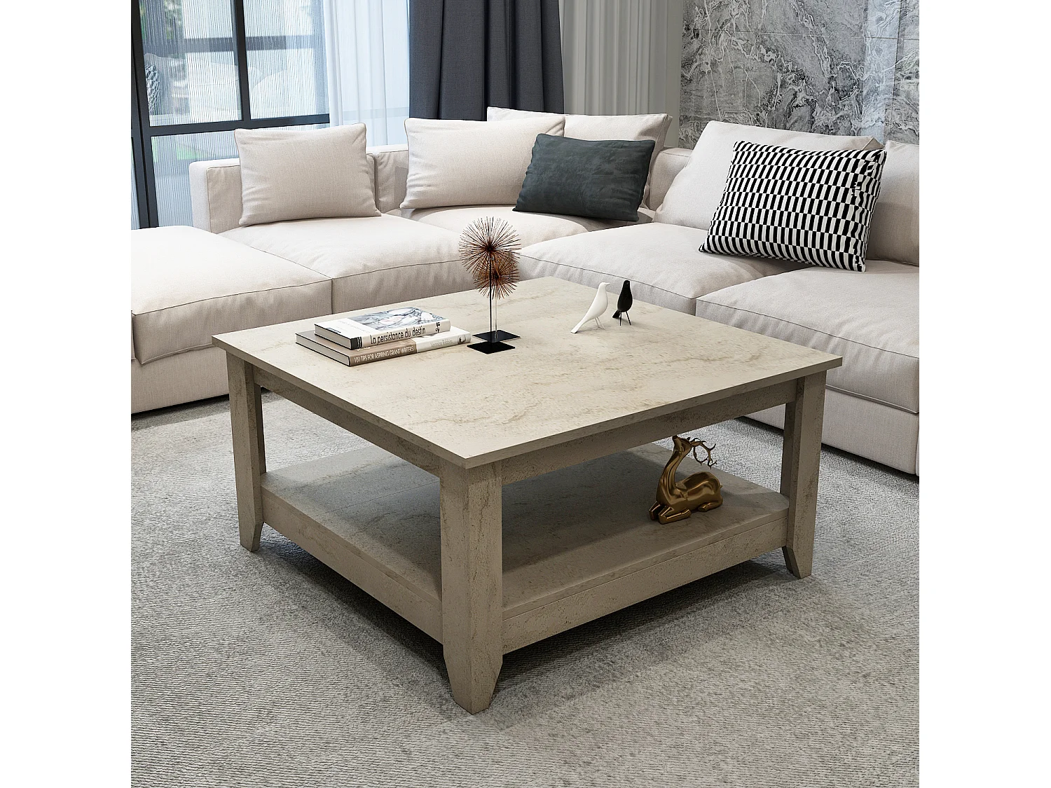 Lea 90 cm Table Basse Carré (Travertine)