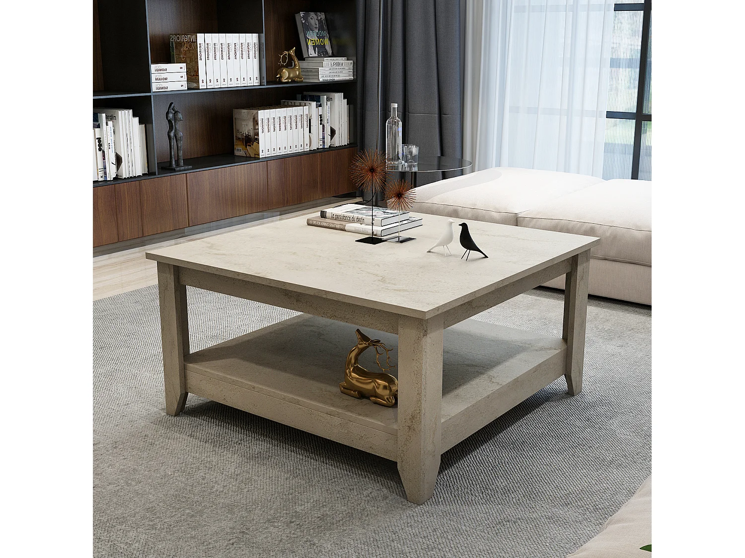 Lea 90 cm Table Basse Carré (Travertine)