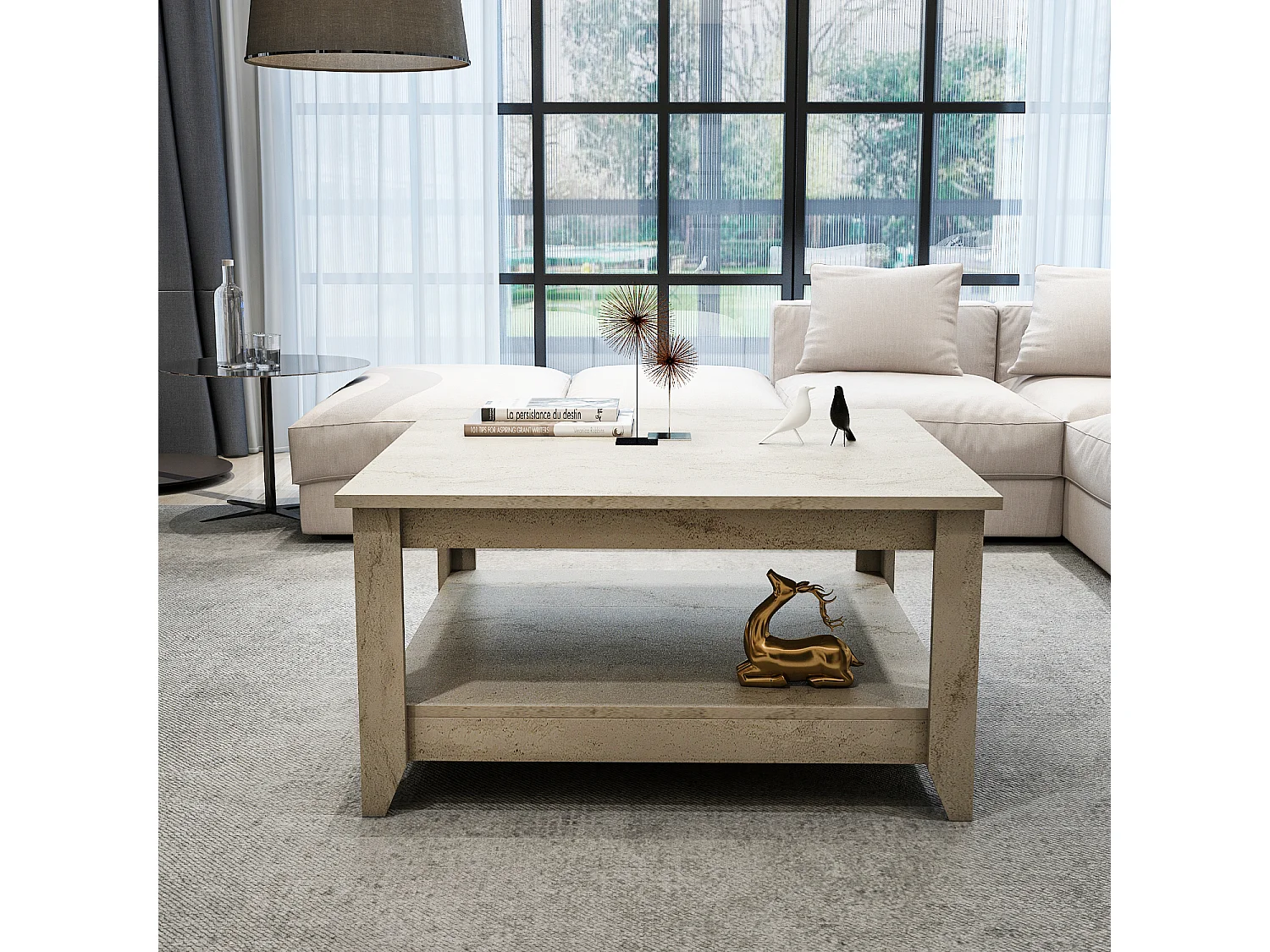 Lea 90 cm Table Basse Carré (Travertine)