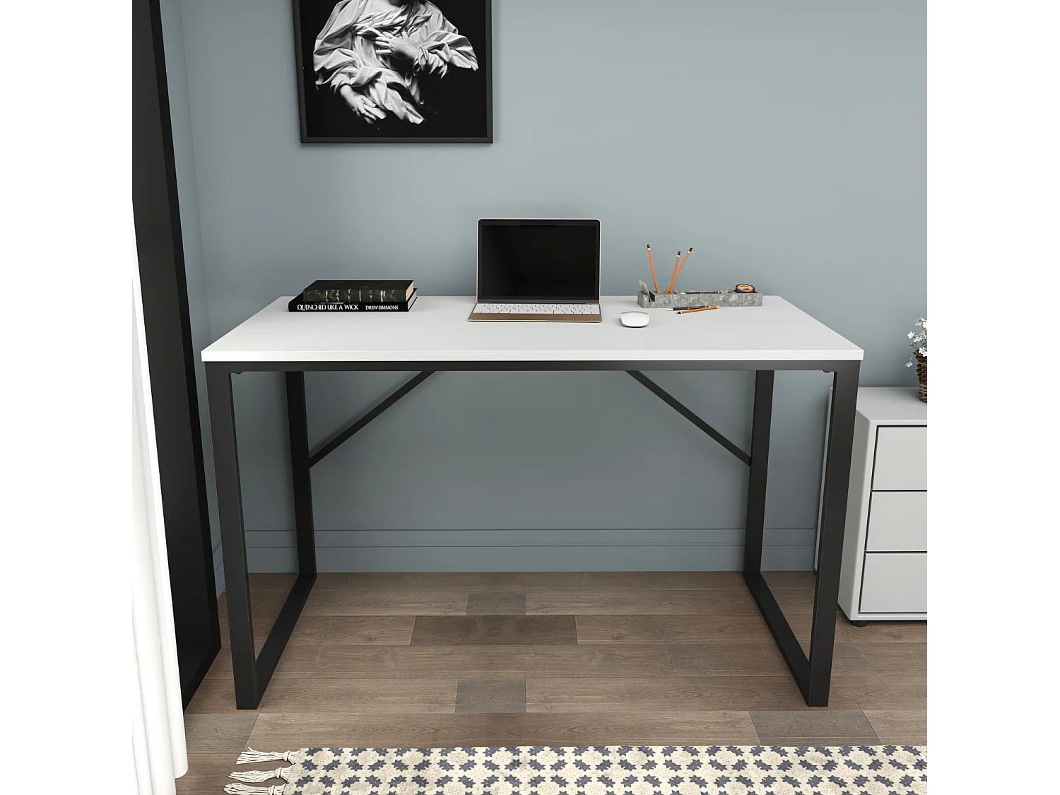 Layton Bureau 120 cm x 74 cm x 60 cm - Cadre Métallique (Noir et Blanc)
