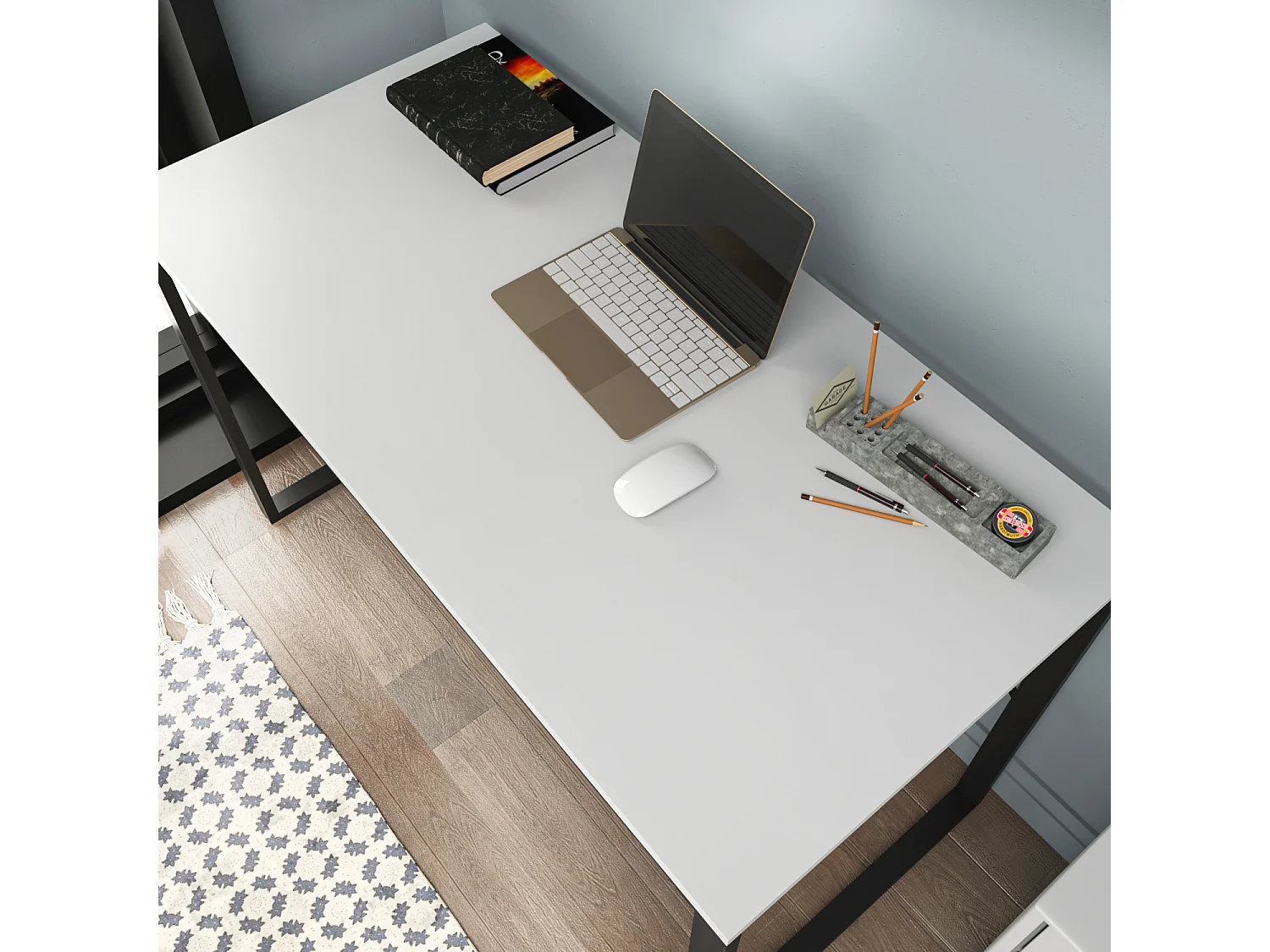 Layton Bureau 120 cm x 74 cm x 60 cm - Cadre Métallique (Noir et Blanc)