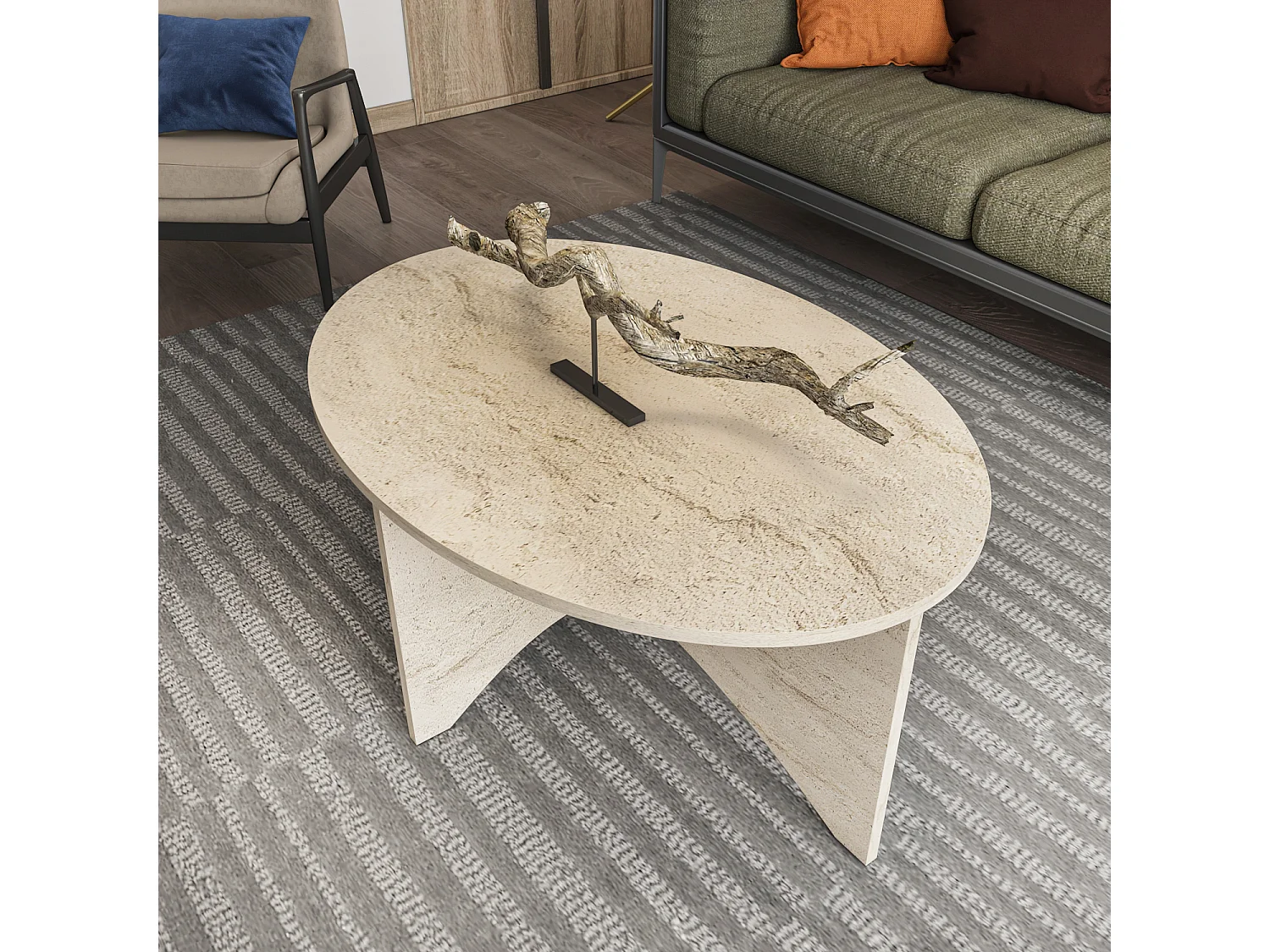 Solo Table Basse Ovale 100 cm (Travertine)