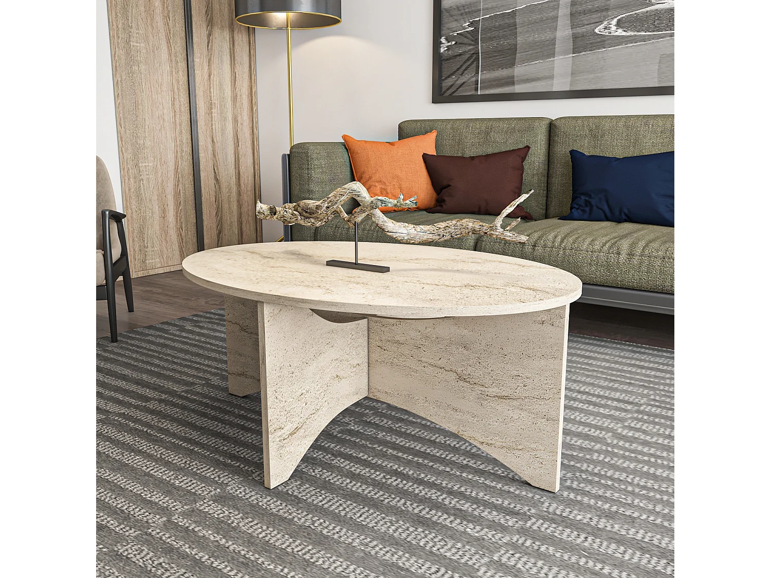 Solo Table Basse Ovale 100 cm (Travertine)
