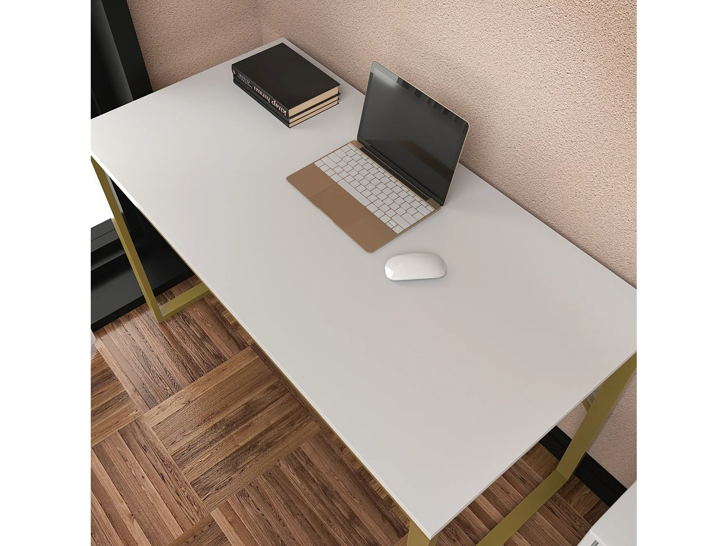 Layton Bureau 120 cm x 74 cm x 60 cm - Cadre Métallique (Doré et Blanc)