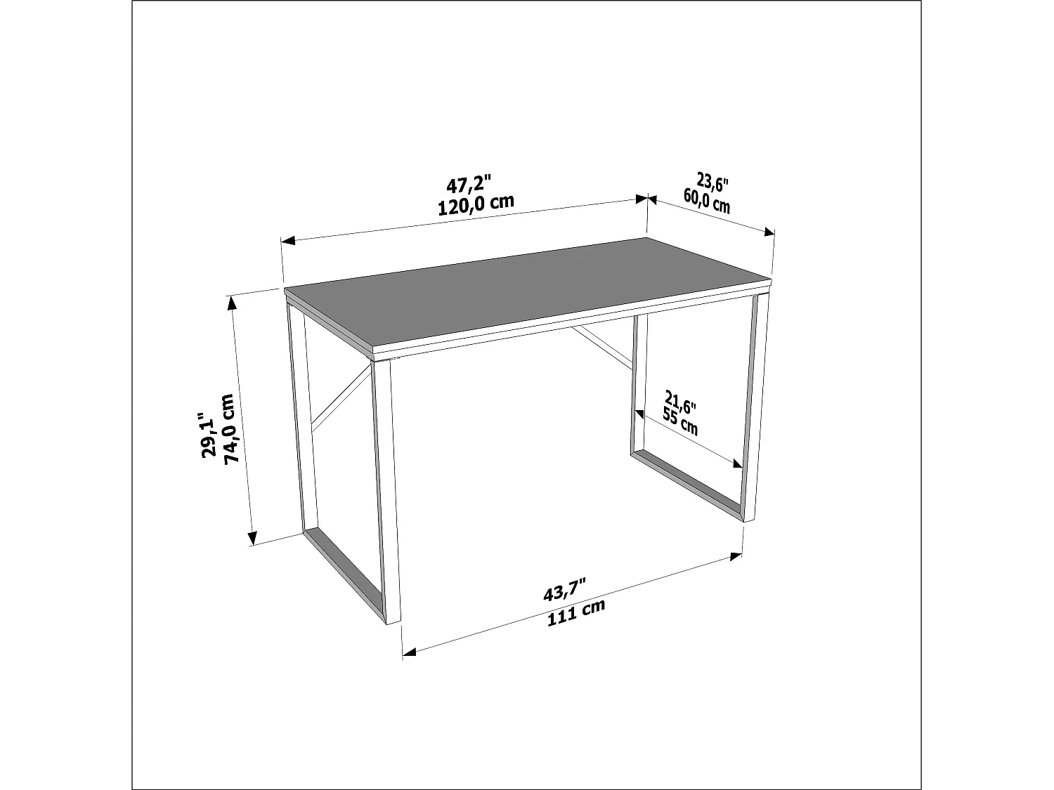 Layton Bureau 120 cm x 74 cm x 60 cm - Cadre Métallique (Doré et Blanc)