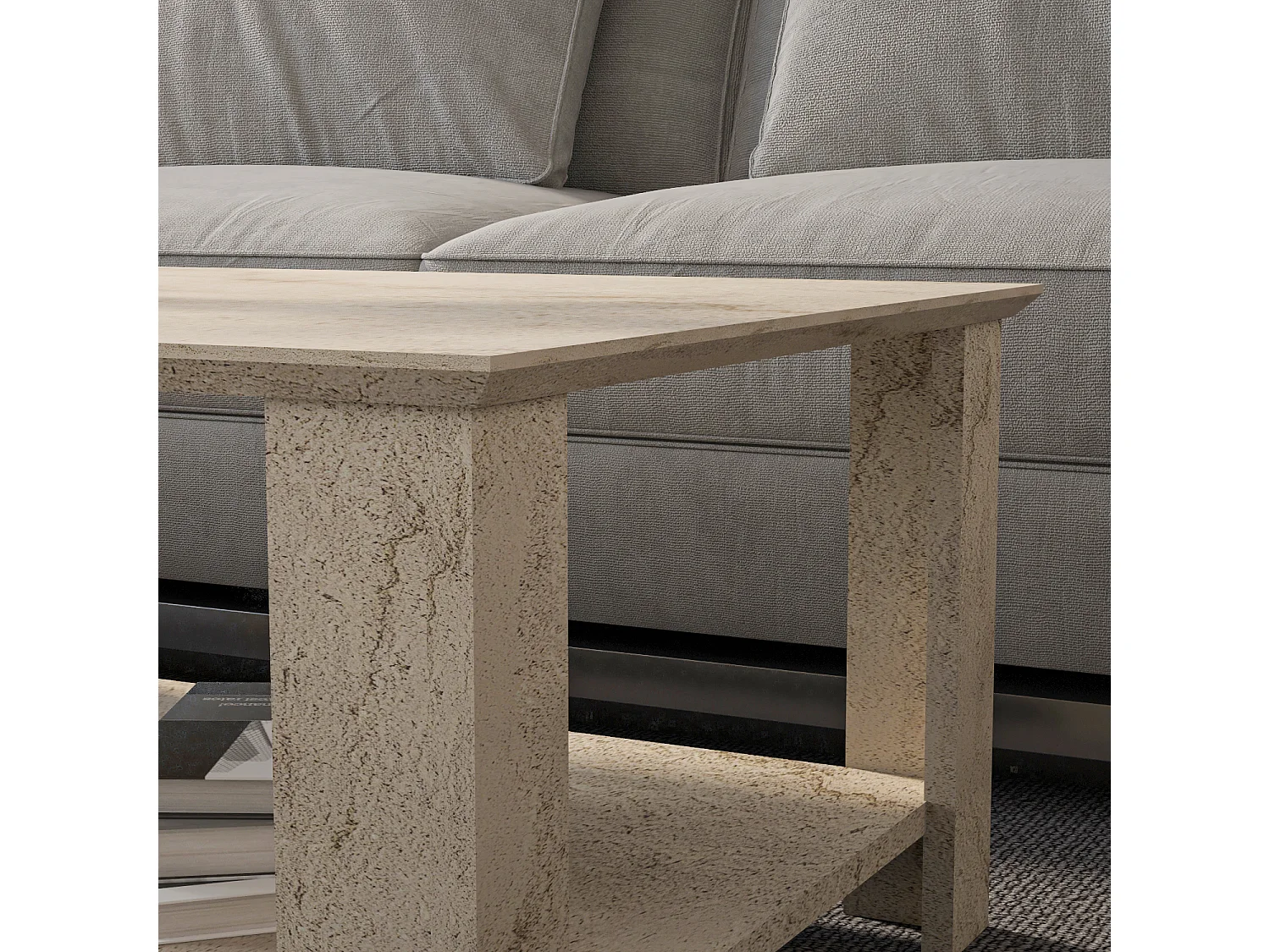 Leroy Table Basse 90 cm x 60 cm Rectangulaire (Travertine)