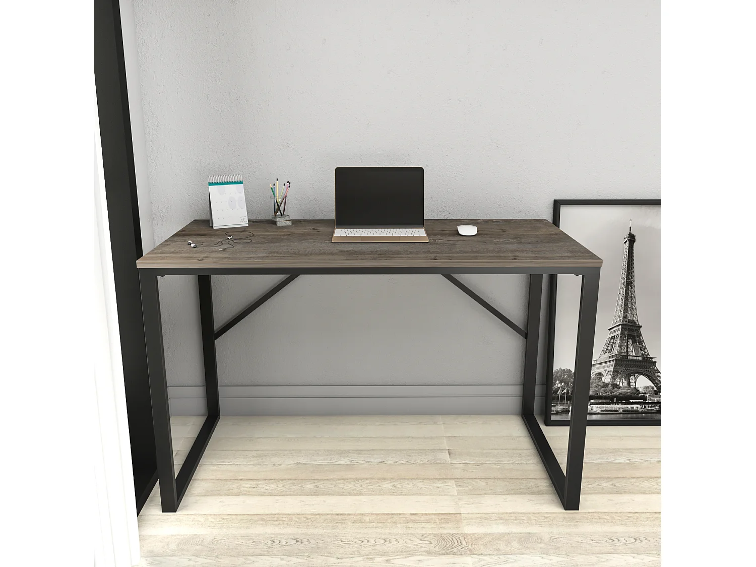 Layton Bureau 120 cm x 74 cm x 60 cm - Cadre Métallique (Noir et Wenge)