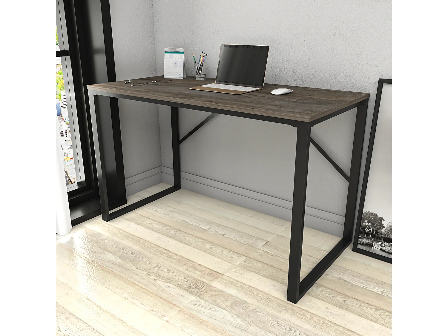 Layton Bureau 120 cm x 74 cm x 60 cm - Cadre Métallique (Noir et Wenge)