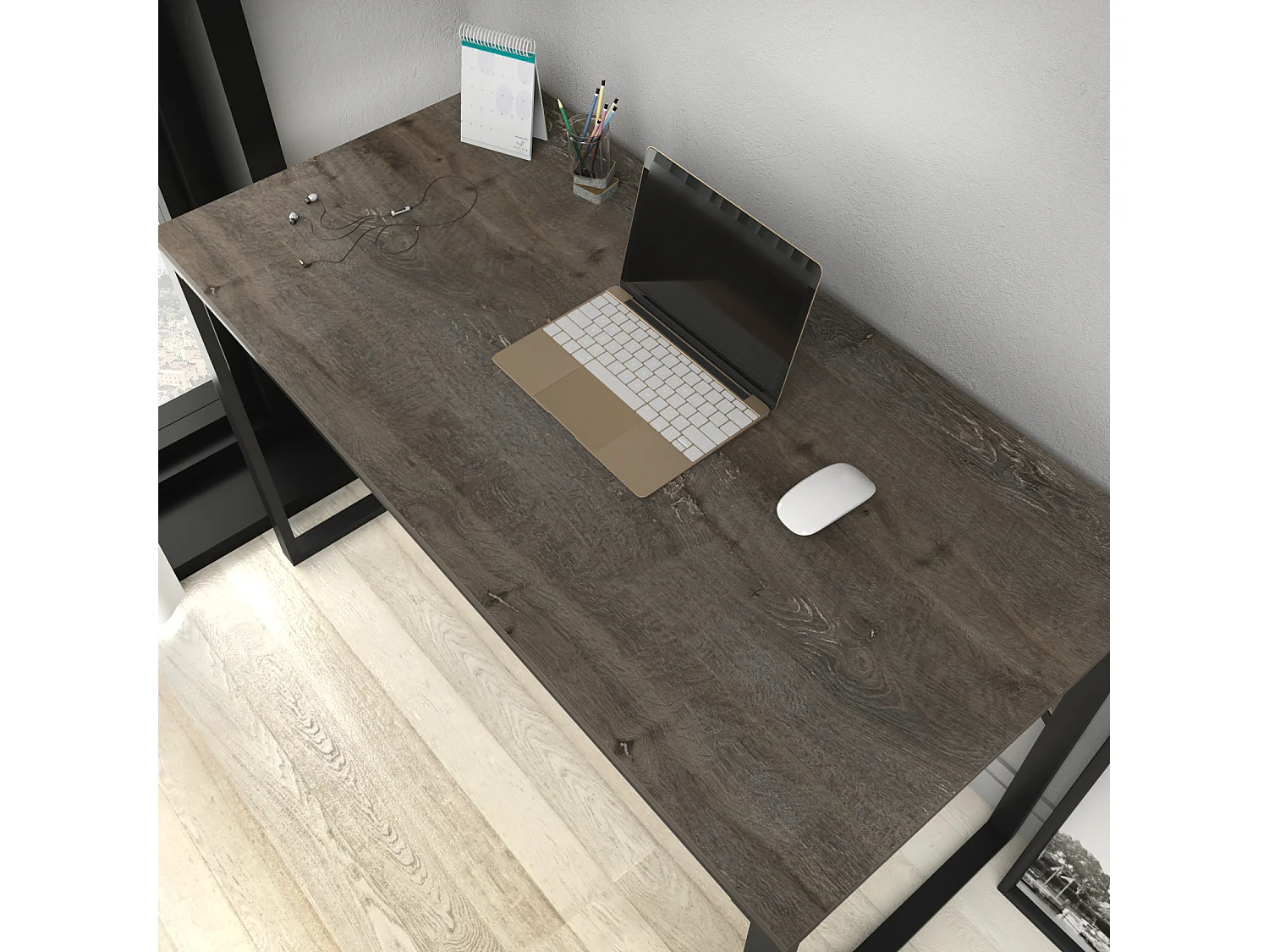 Layton Bureau 120 cm x 74 cm x 60 cm - Cadre Métallique (Noir et Wenge)