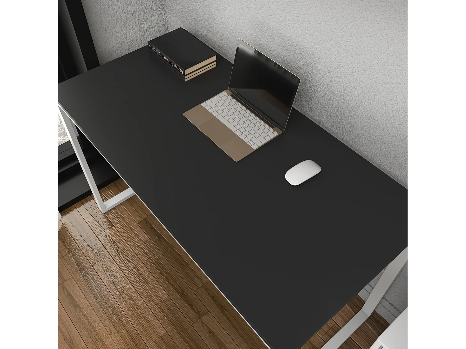Layton Bureau 120 cm x 74 cm x 60 cm - Cadre Métallique (Blanc et Anthracite)