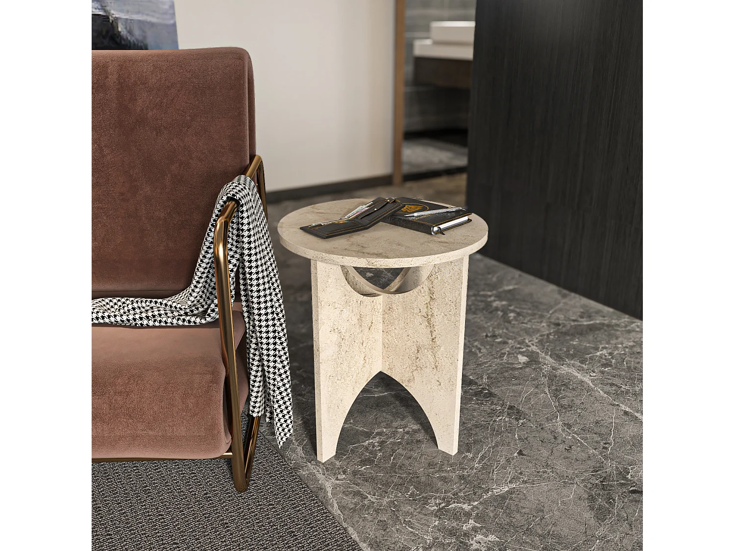 Merit Table d'appoint rond 45 cm Rustique (Travertine)