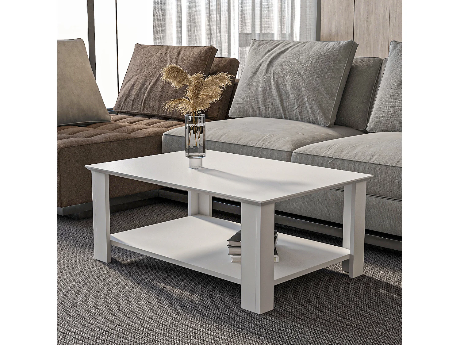Leroy Table Basse 90 cm x 60 cm Rectangulaire (Blanc)