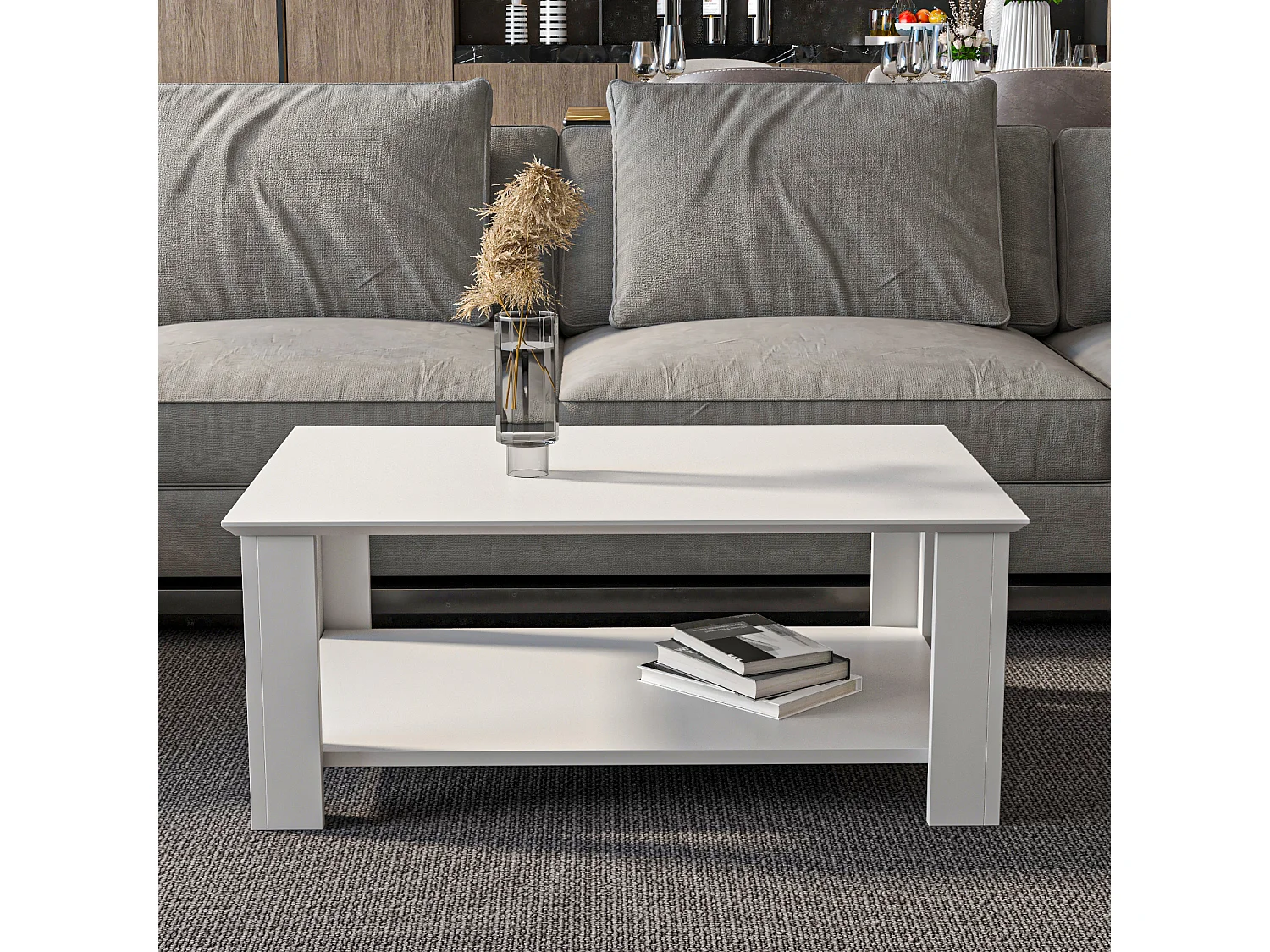 Leroy Table Basse 90 cm x 60 cm Rectangulaire (Blanc)
