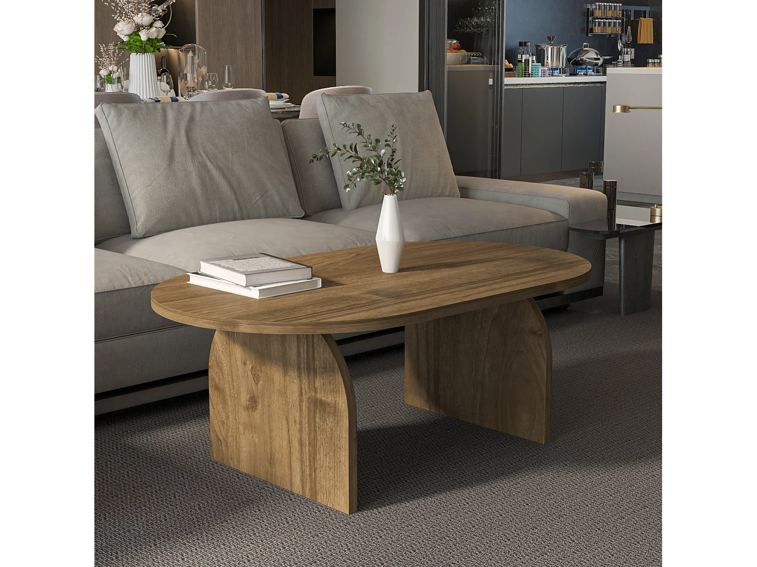 Mono Table Basse Ovale - 120 cm x 60 cm (Noyer)