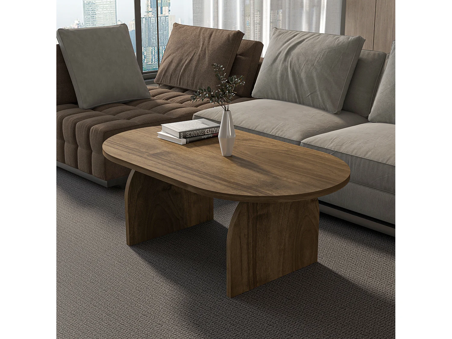 Mono Table Basse Ovale - 120 cm x 60 cm (Noyer)