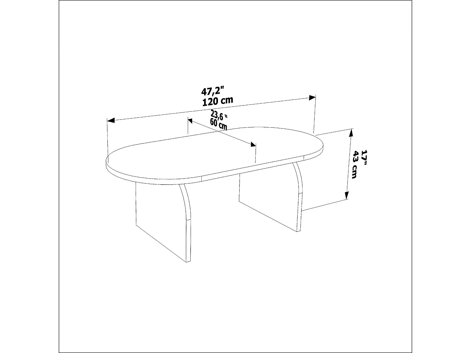 Mono Table Basse Ovale - 120 cm x 60 cm (Noyer)