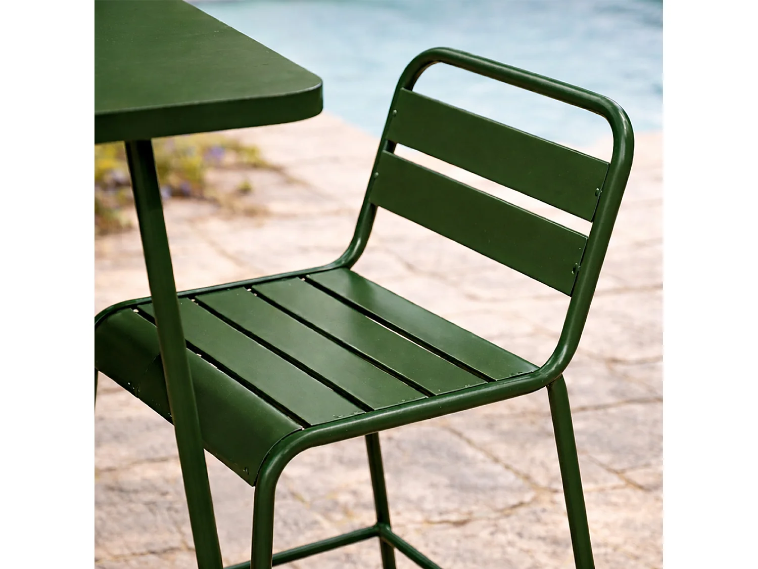 Ensemble table de bar et 2 chaises hautes d'extérieur vert BERGAME