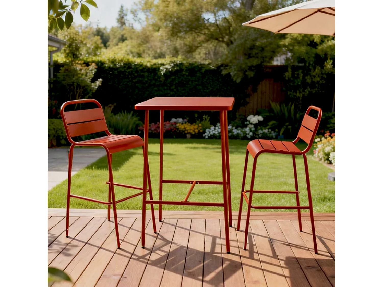 Ensemble table de bar et 2 chaises hautes d'extérieur terracotta BERGAME
