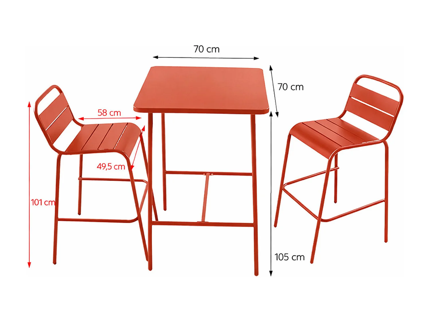 Ensemble table de bar et 2 chaises hautes d'extérieur terracotta BERGAME