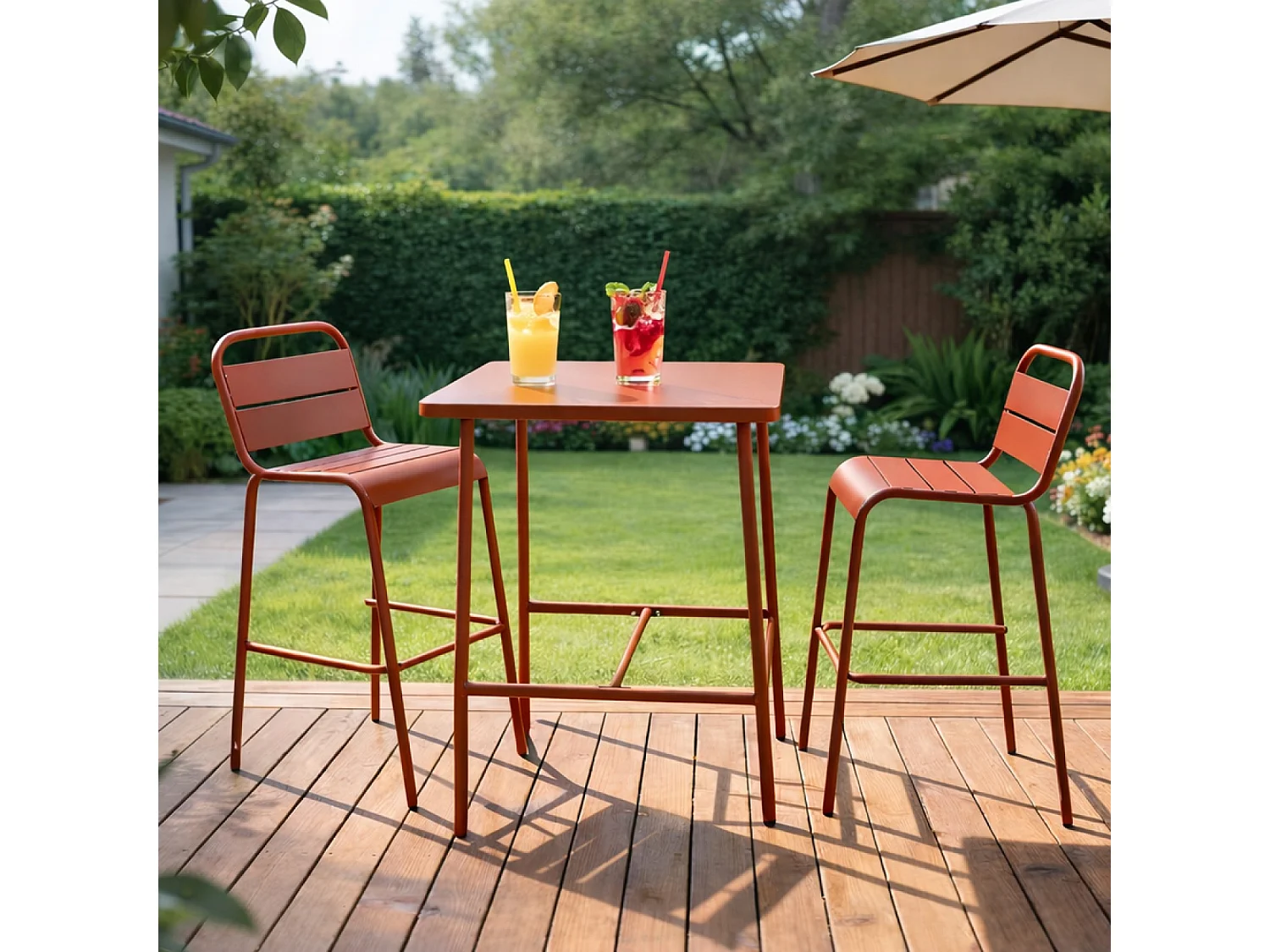Ensemble table de bar et 2 chaises hautes d'extérieur terracotta BERGAME