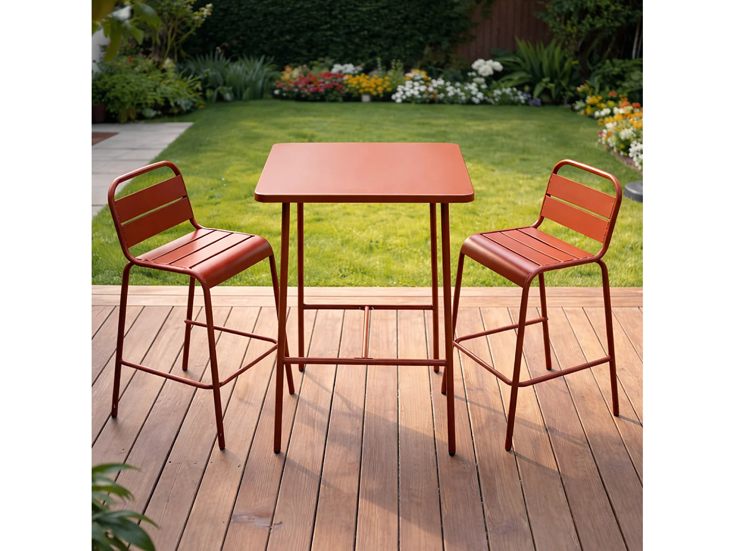 Ensemble table de bar et 2 chaises hautes d'extérieur terracotta BERGAME