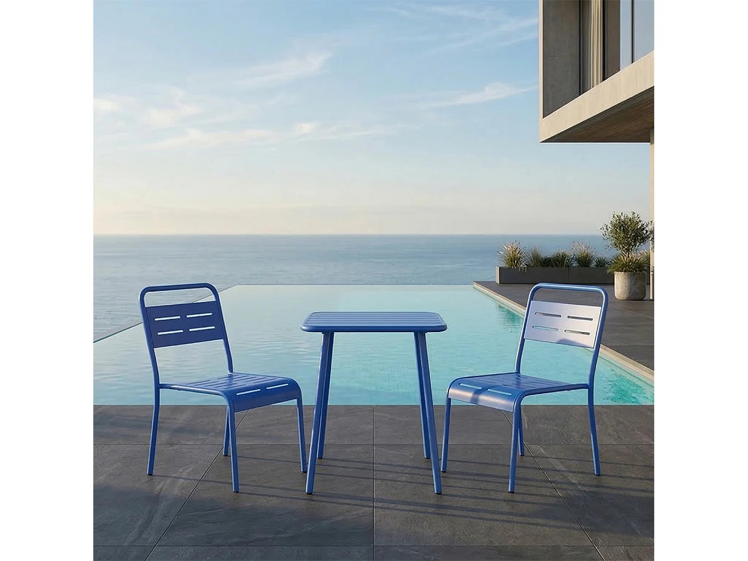 Ensemble table de jardin carrée 50cm et 2 chaises bleu BERGAME