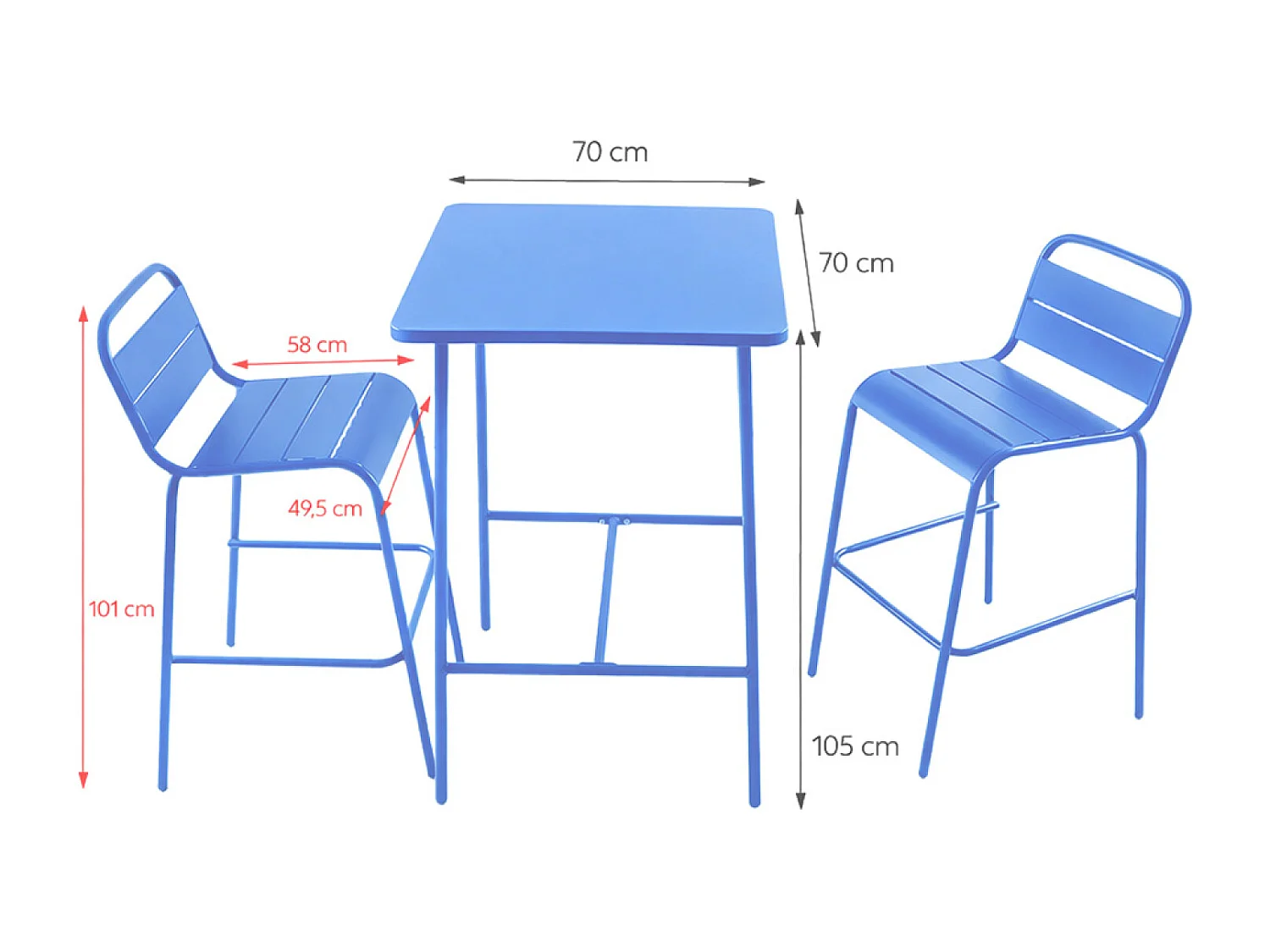 Ensemble table de bar et 2 chaises hautes d'extérieur bleu BERGAME