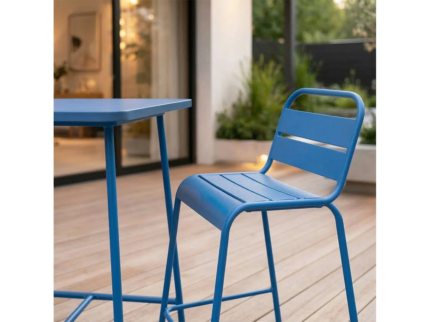 Ensemble table de bar et 2 chaises hautes d'extérieur bleu BERGAME