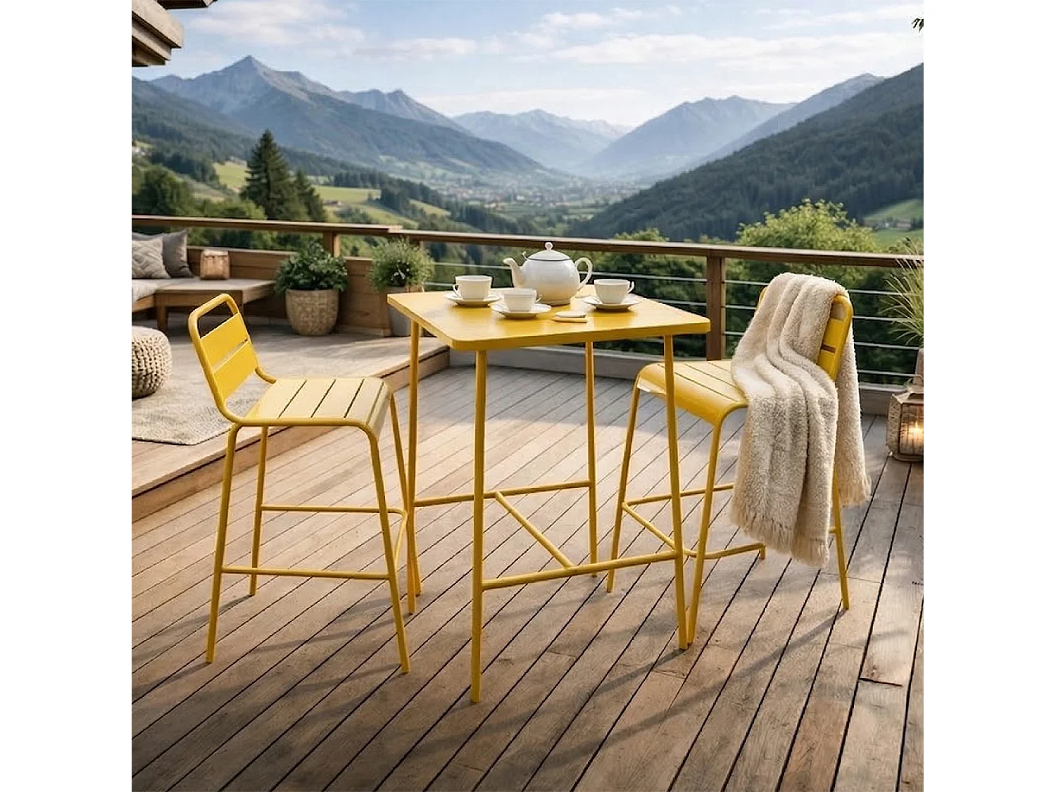 Ensemble table de bar et 2 chaises hautes d'extérieur jaune BERGAME