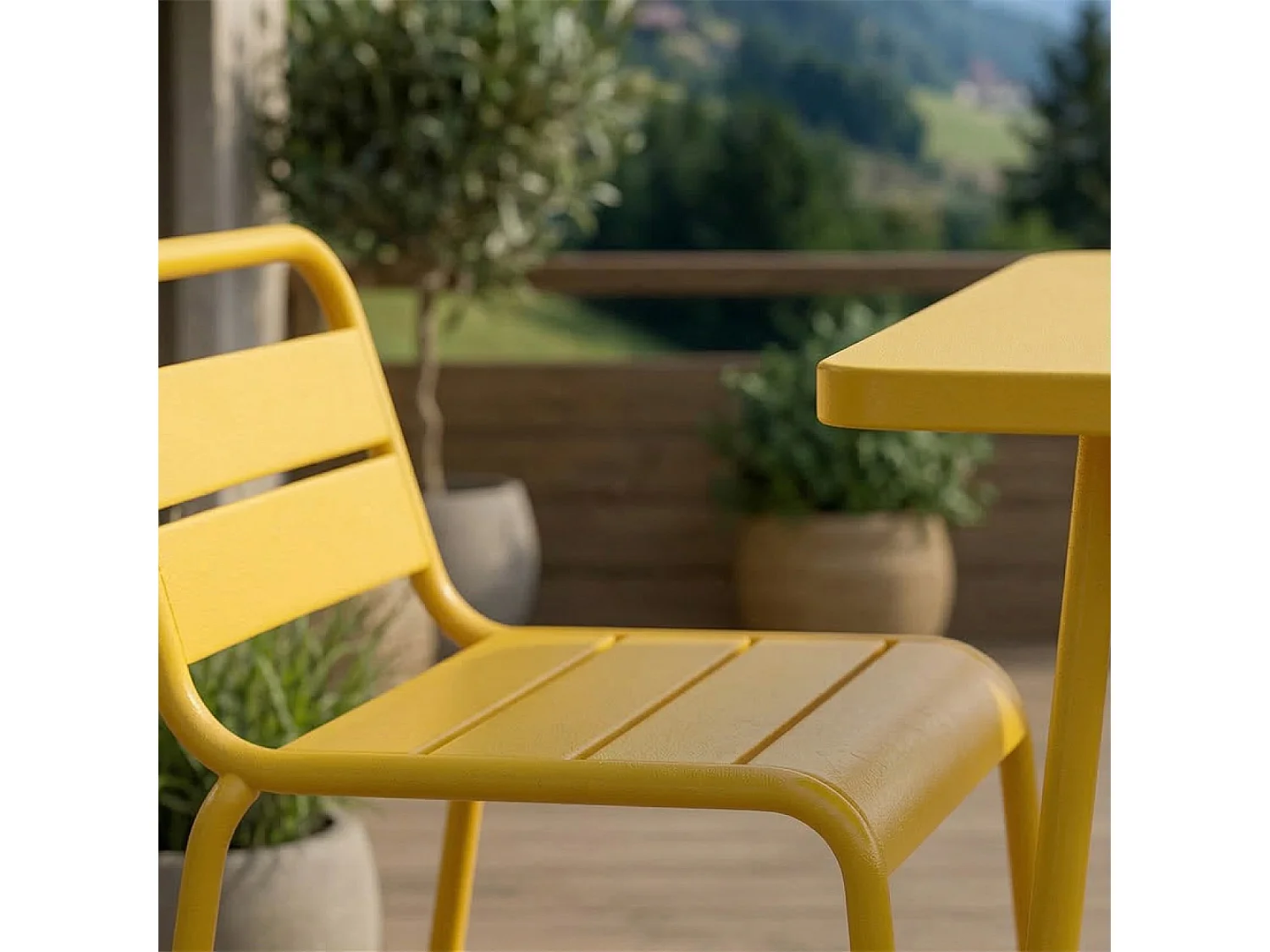 Ensemble table de bar et 2 chaises hautes d'extérieur jaune BERGAME
