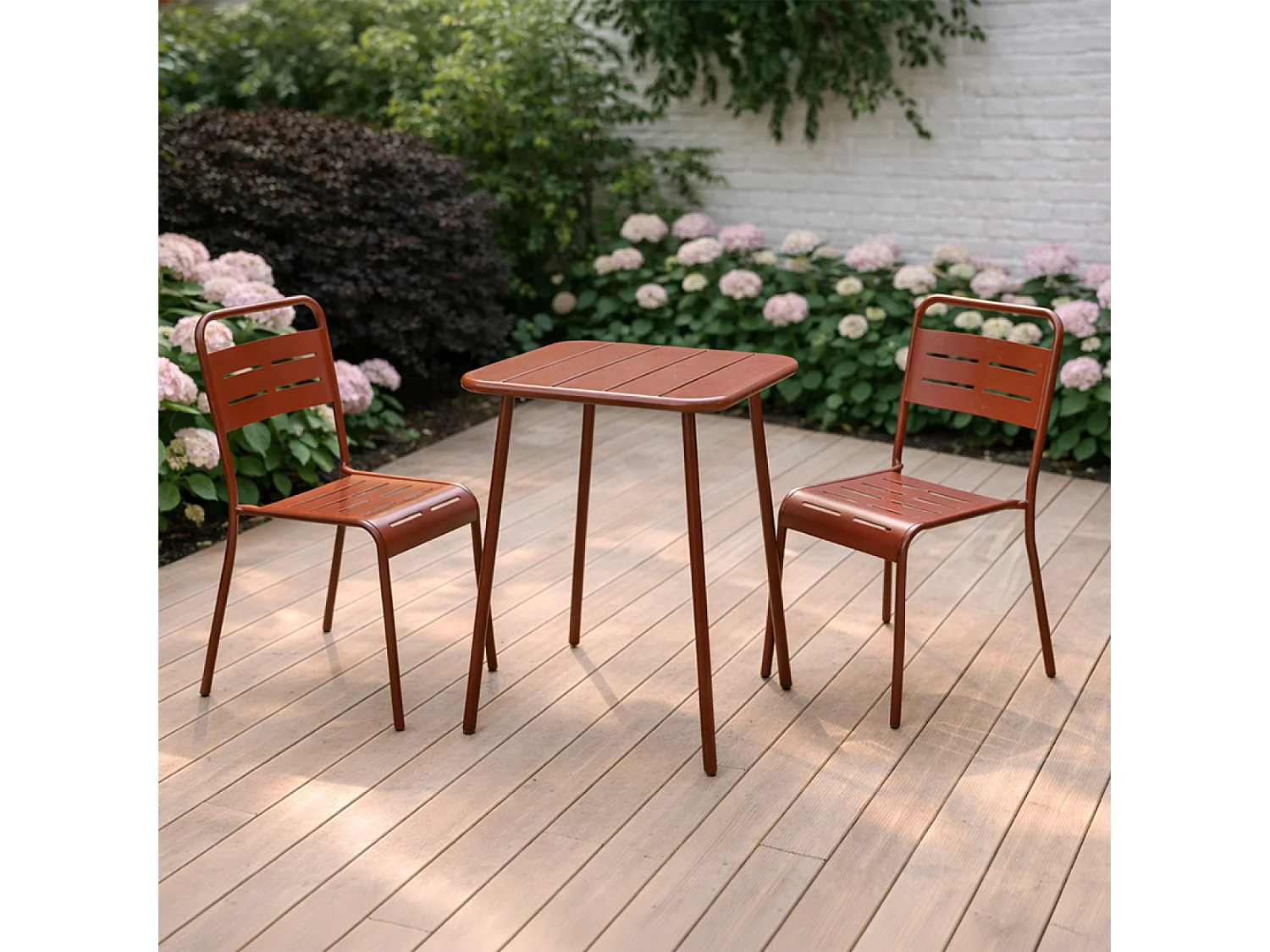 Ensemble table de jardin carrée 50cm et 2 chaises terracotta BERGAME