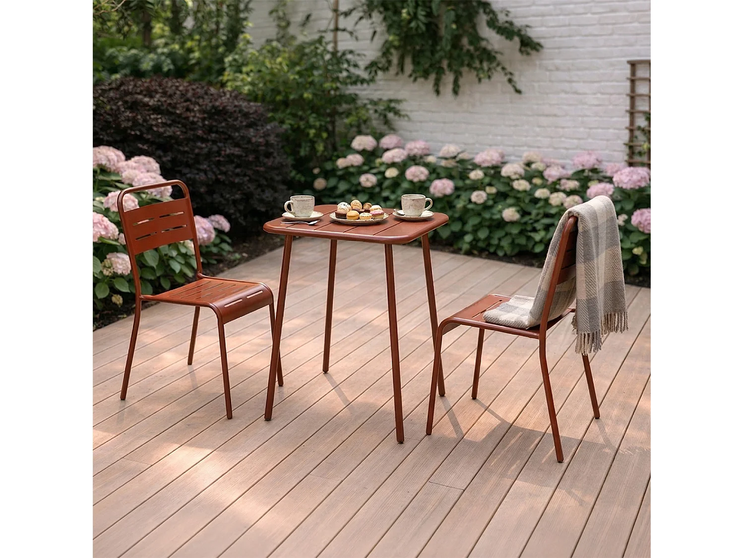 Ensemble table de jardin carrée 50cm et 2 chaises terracotta BERGAME