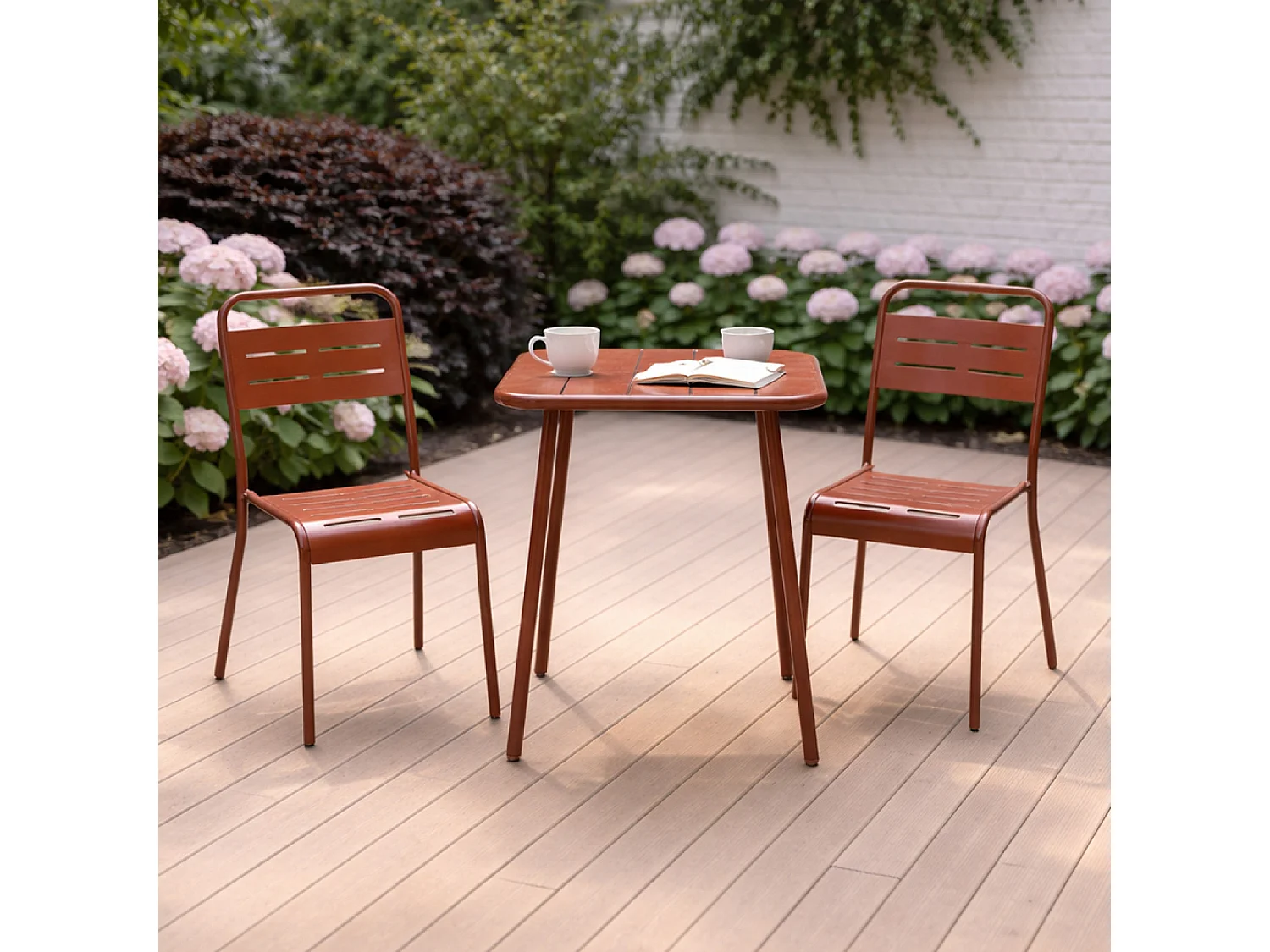 Ensemble table de jardin carrée 50cm et 2 chaises terracotta BERGAME