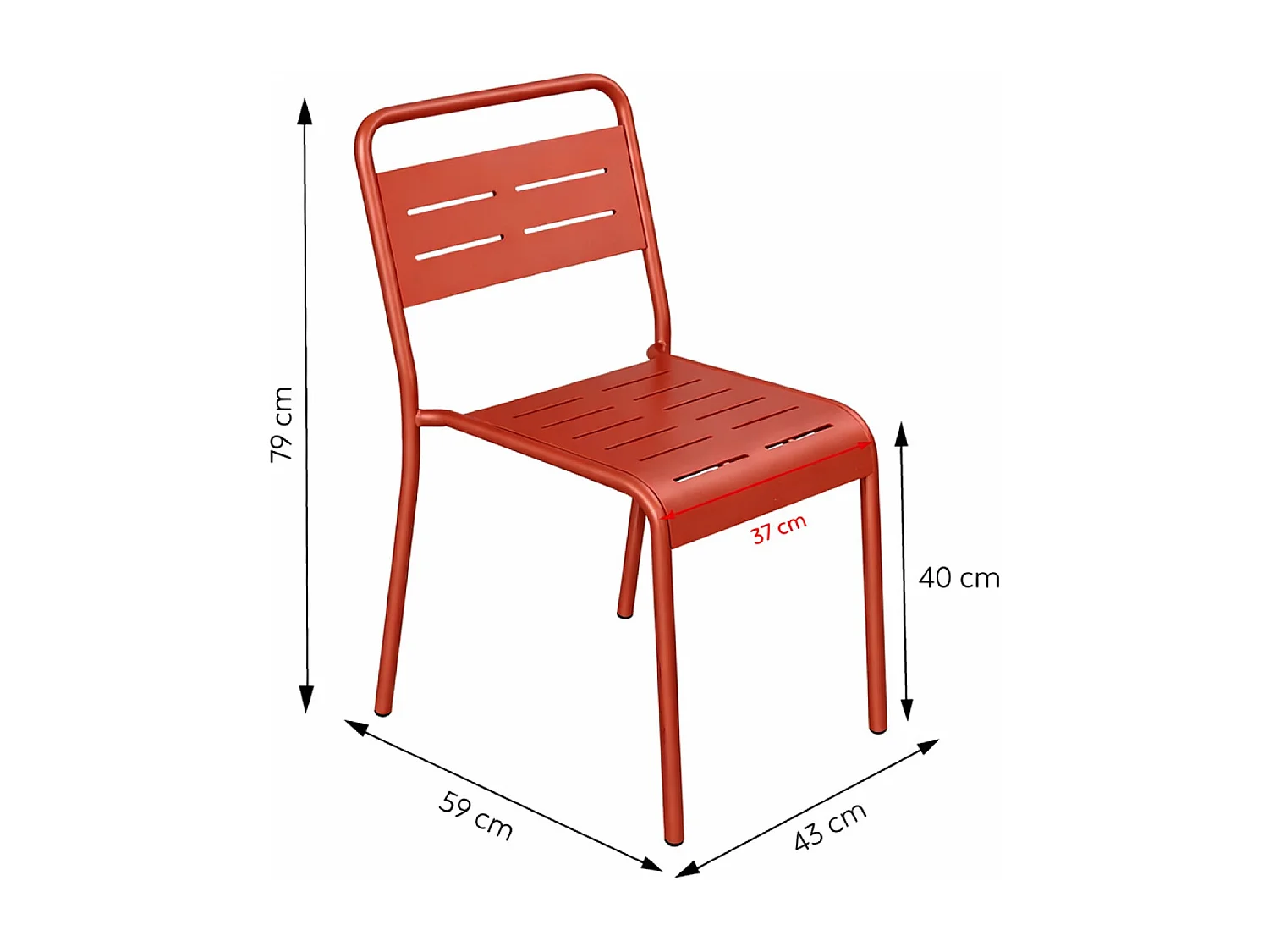 Ensemble table de jardin carrée 70cm et 4 chaises terracotta BERGAME