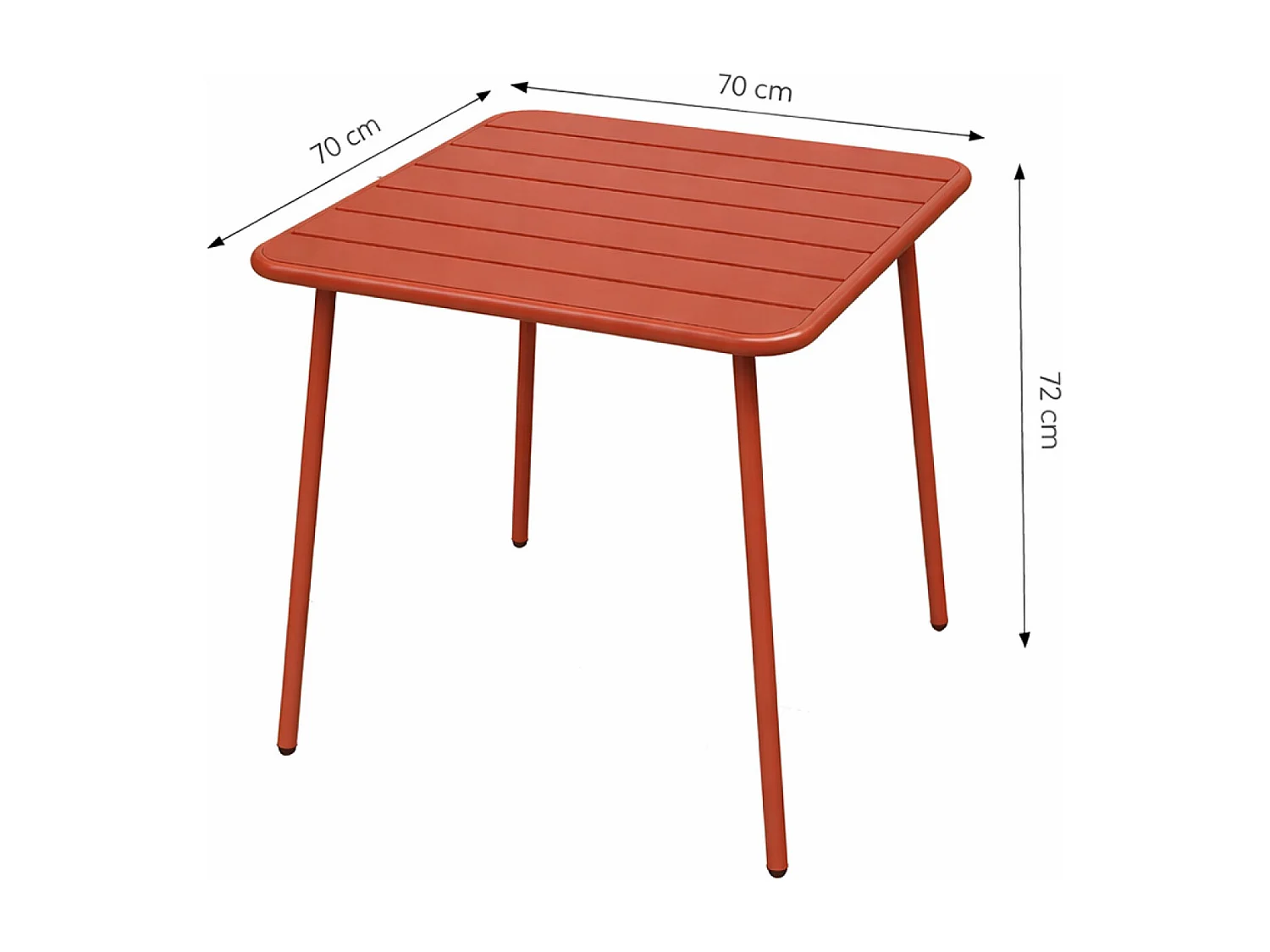 Ensemble table de jardin carrée 70cm et 4 chaises terracotta BERGAME