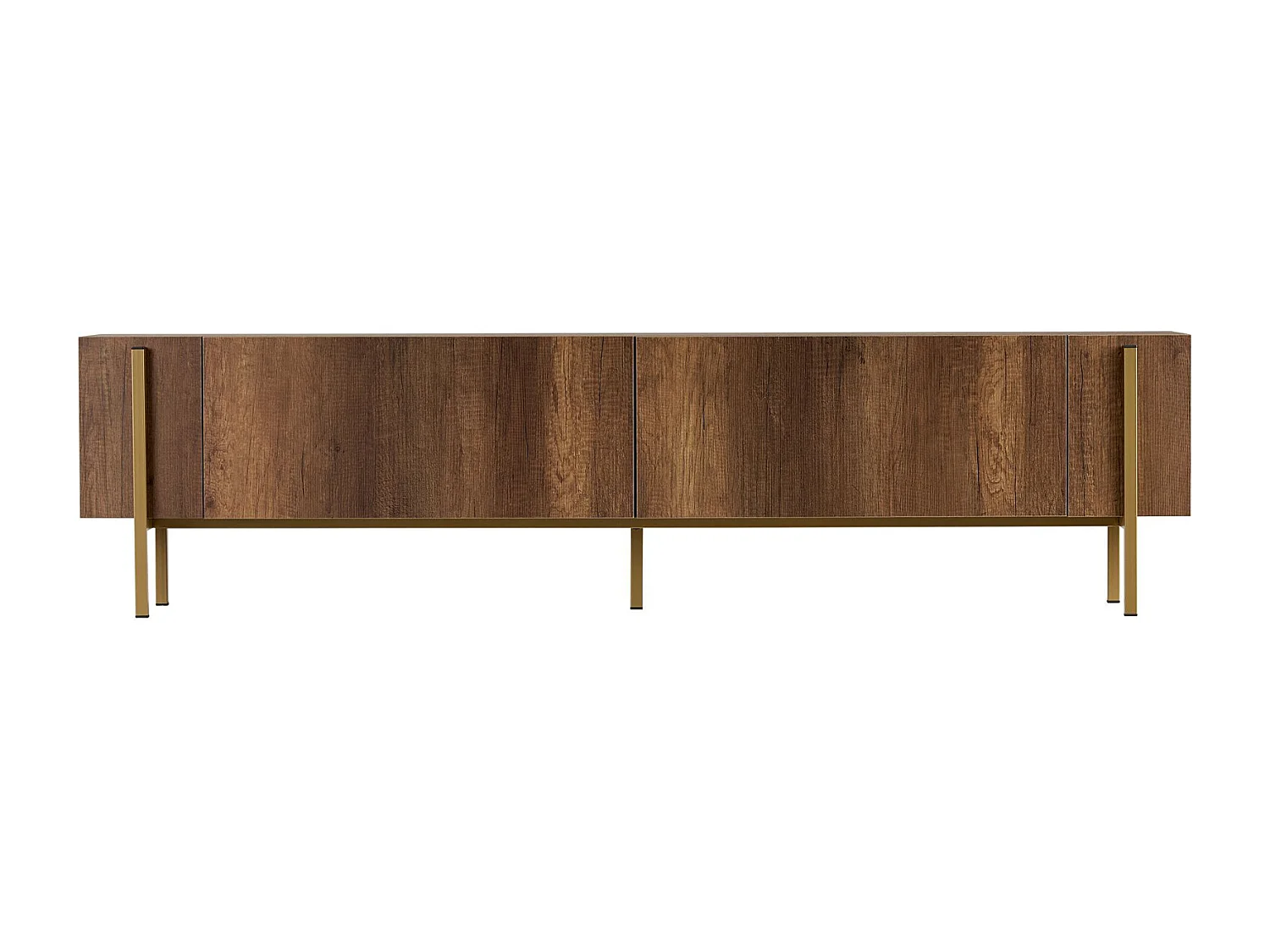 Meuble TV avec 2 portes - Naturel foncé et Doré - SELNIA