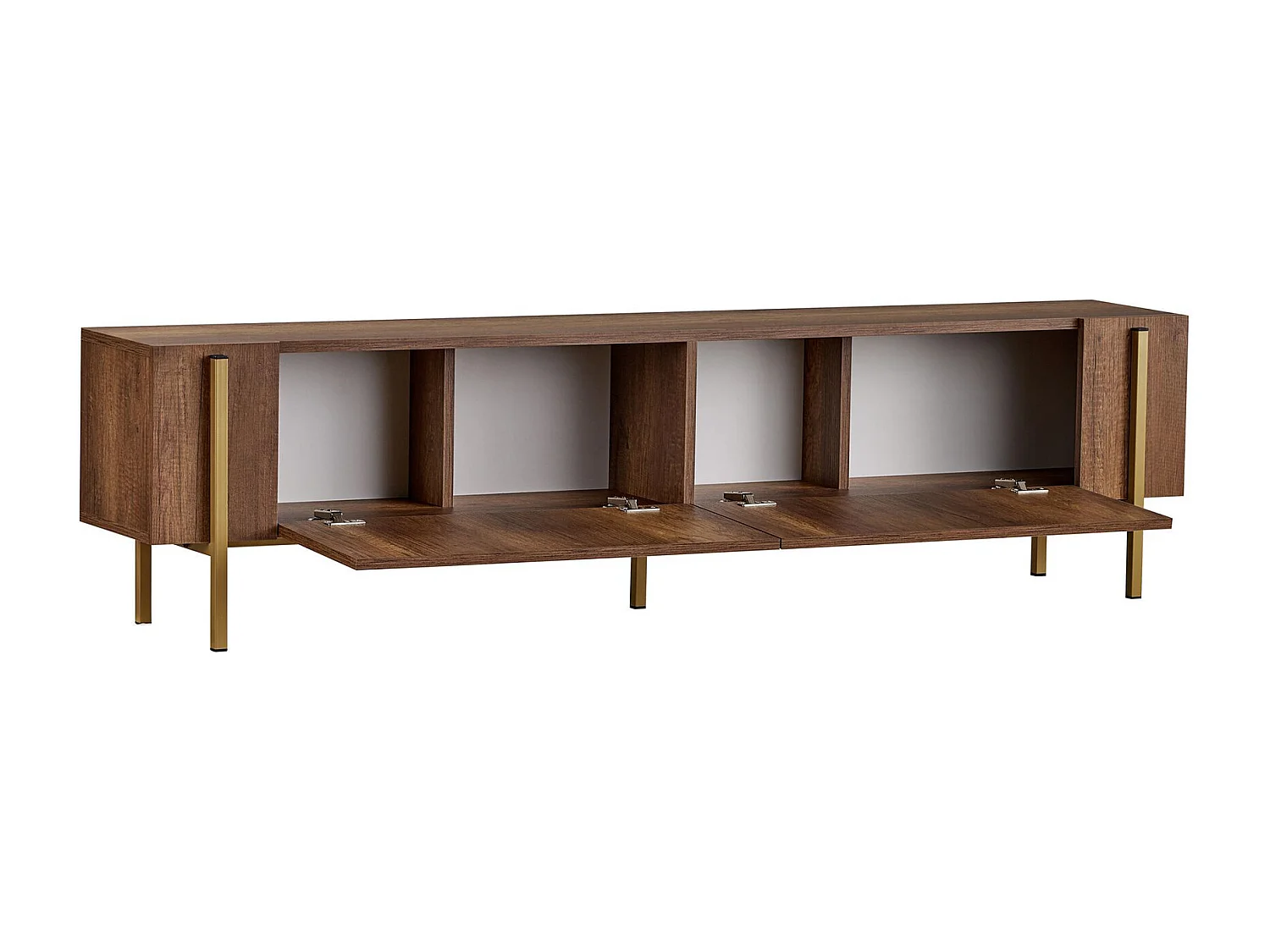 Meuble TV avec 2 portes - Naturel foncé et Doré - SELNIA