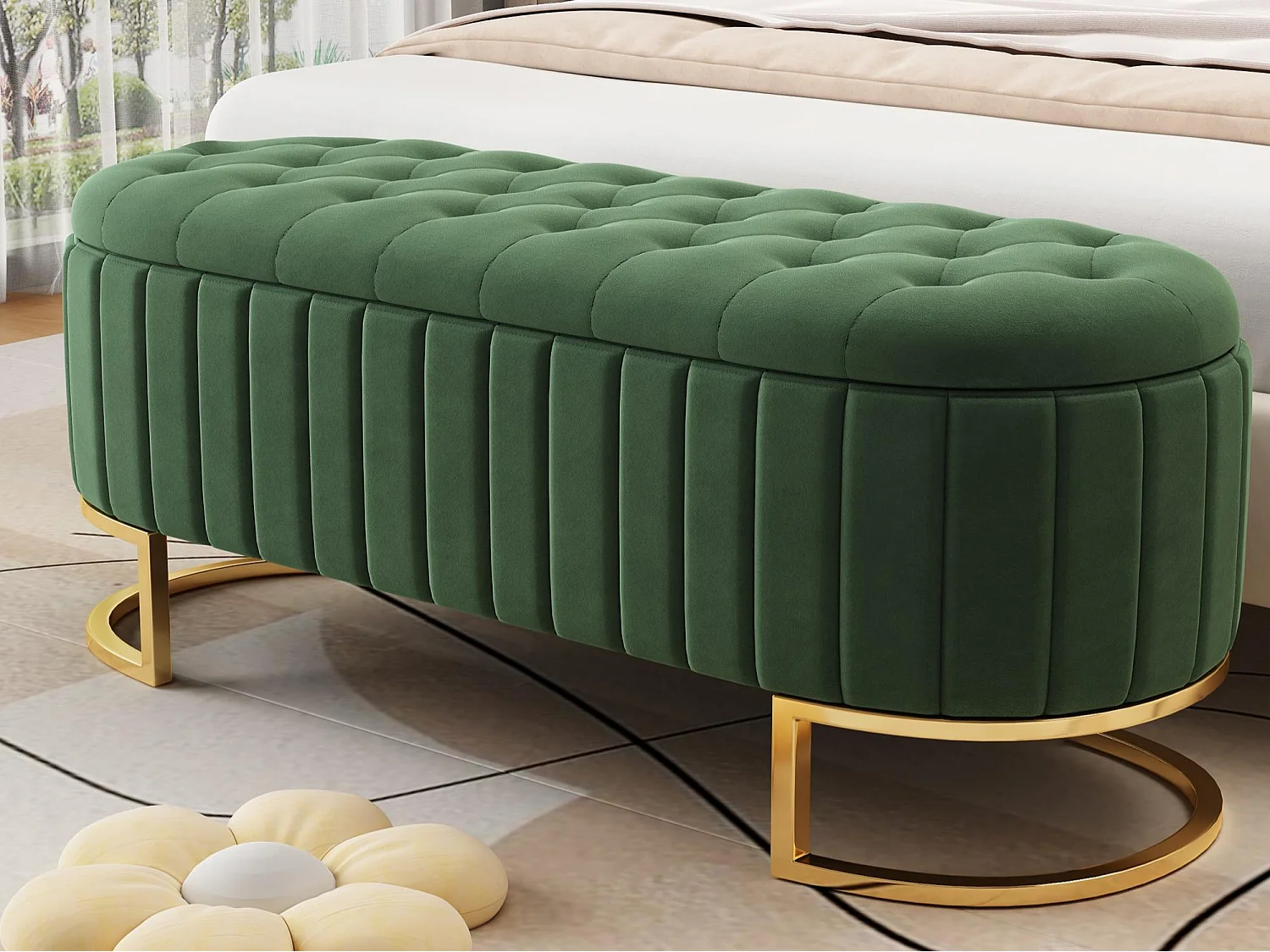 Gepolsterte Aufbewahrungsbank aus Samt - moderner Stil - Grün