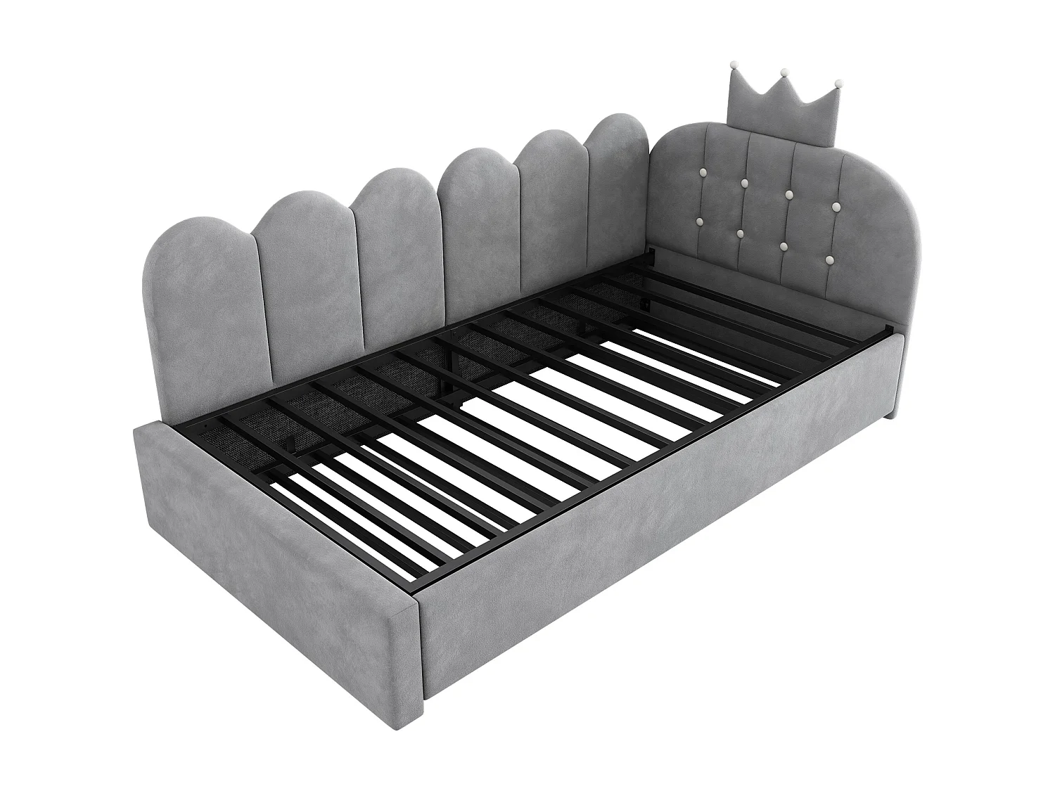 Lit banquette gigogne pour enfant - 90 x 200 cm + 90 x 190 cm - forme en L - tête de lit - velours - gris