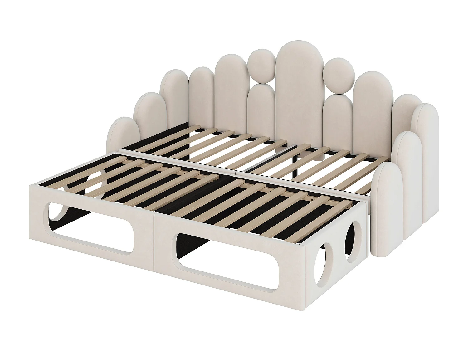 Lit banquette rembourré 2 en 1 - 180 x 200 cm - avec espace pour animaux + dossier - velours - beige