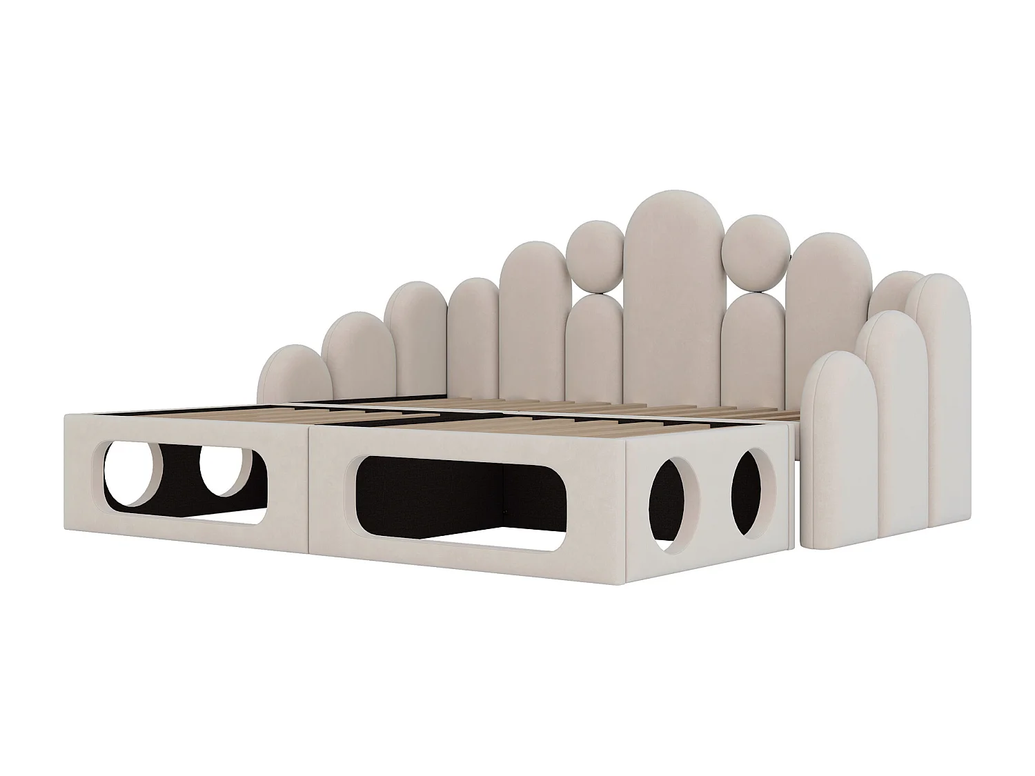 Lit banquette rembourré 2 en 1 - 180 x 200 cm - avec espace pour animaux + dossier - velours - beige