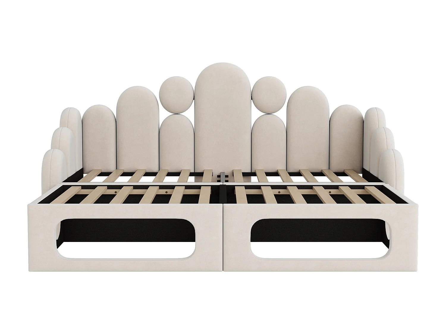 Lit banquette rembourré 2 en 1 - 180 x 200 cm - avec espace pour animaux + dossier - velours - beige