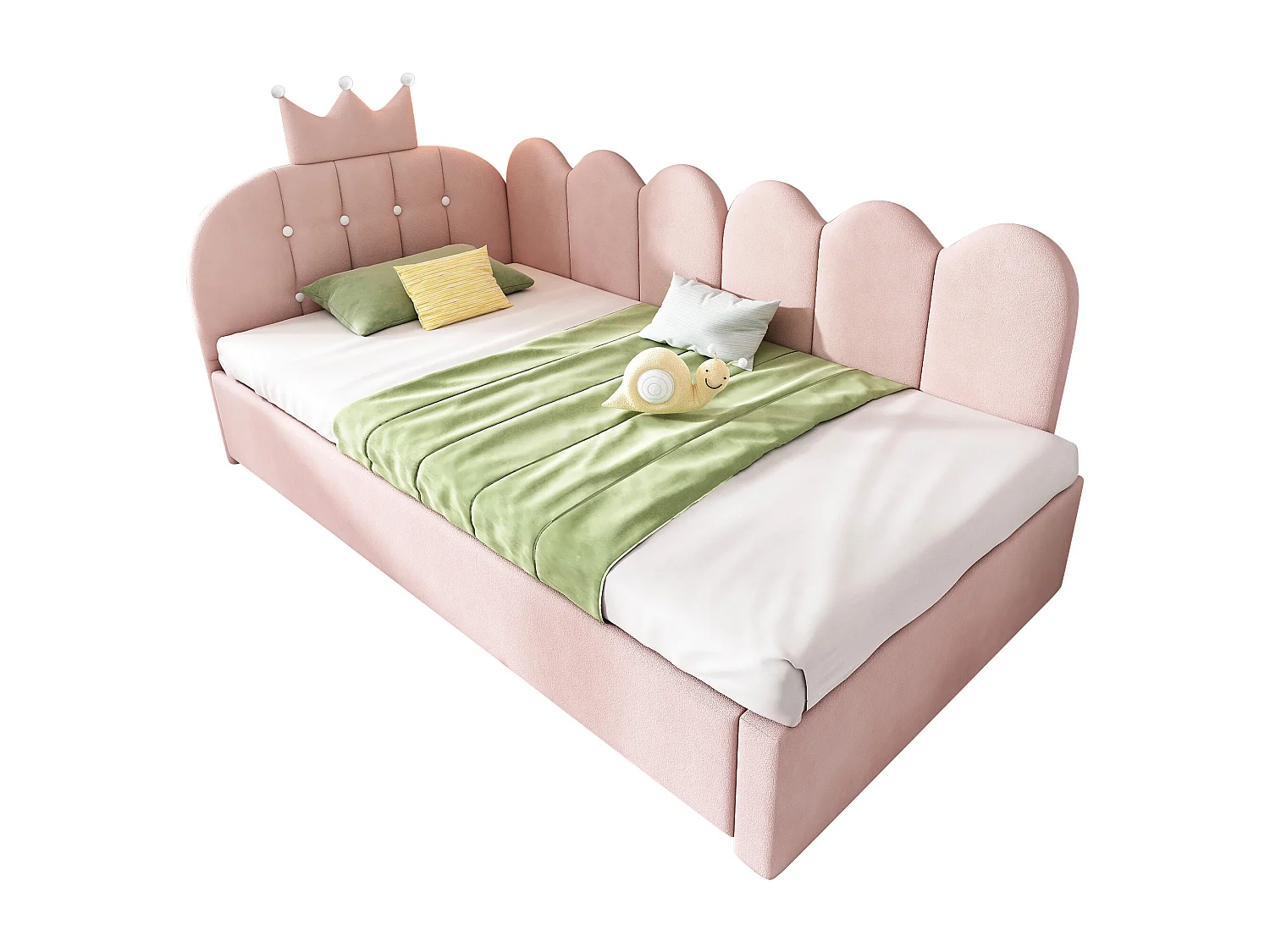 Lit banquette gigogne pour enfant - 90 x 200 cm + 90 x 190 cm - forme en L - tête de lit - velours - rose